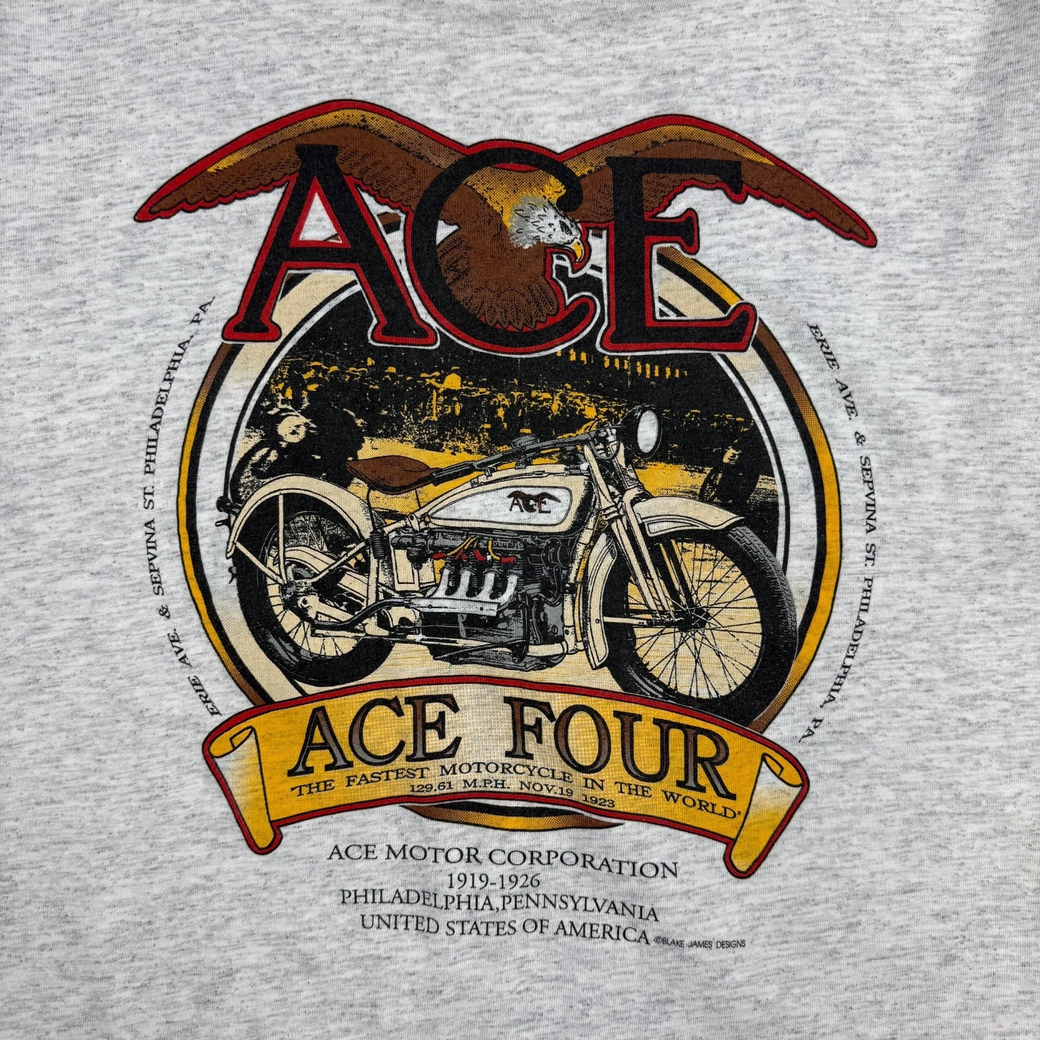 Vintage ACE Four ‘The Fastest Motorcycle In The World’ Tee Grey