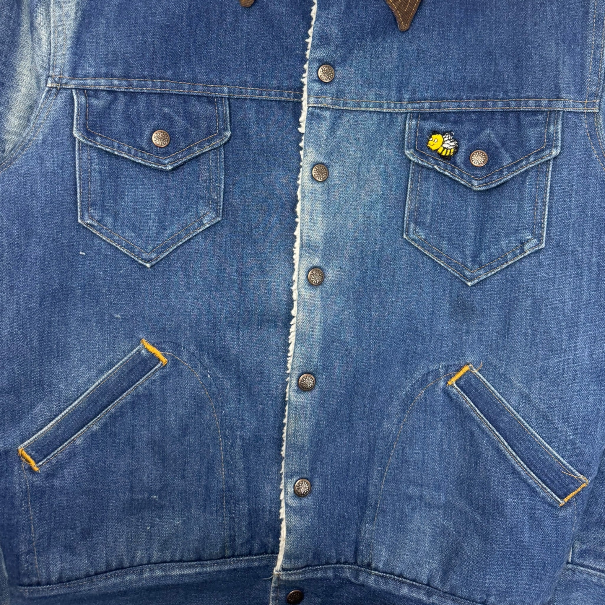 Vintage 70s Sherpa Lined Denim Embroidered Jacket