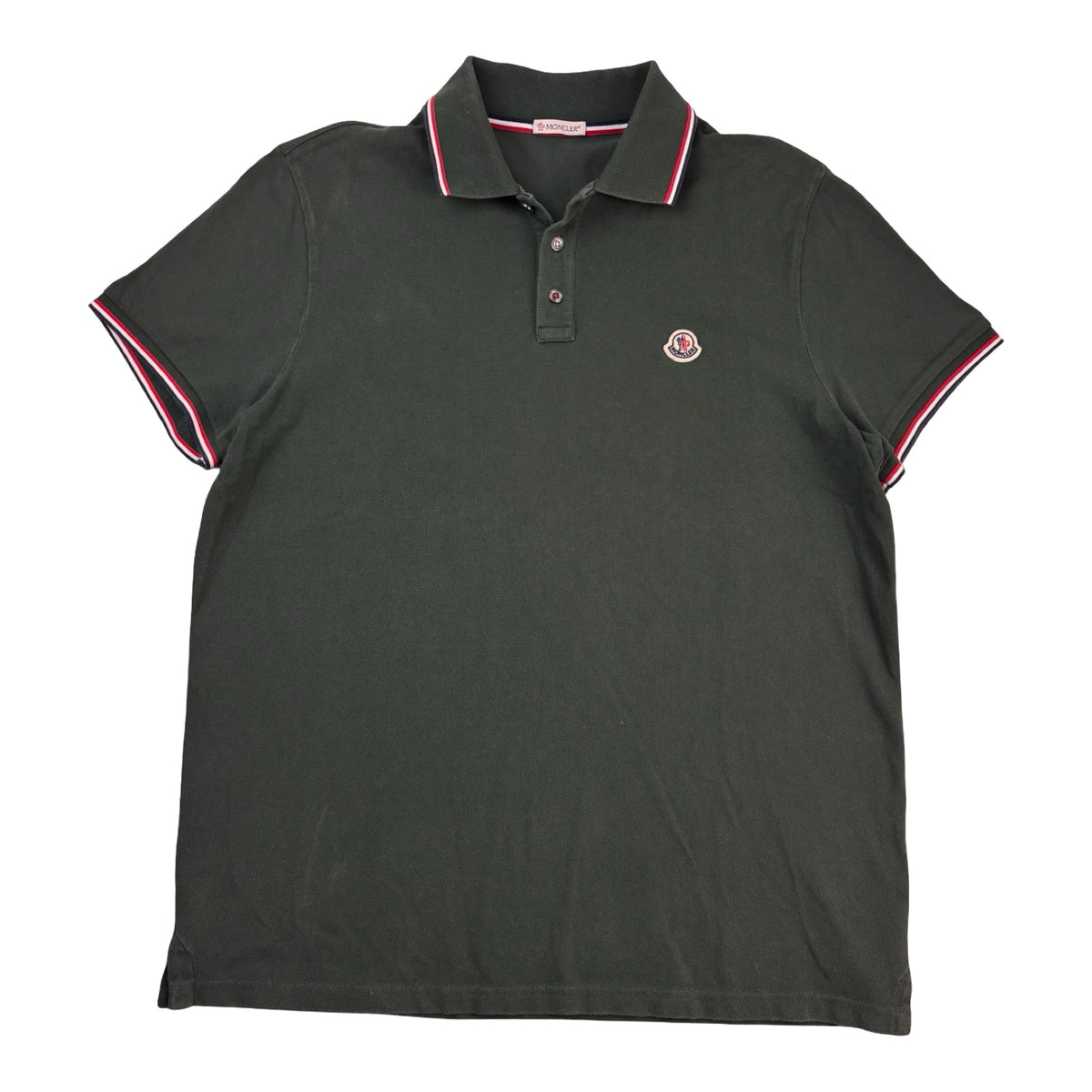 Moncler Logo Patch Tricolour Polo-Shirt Olive