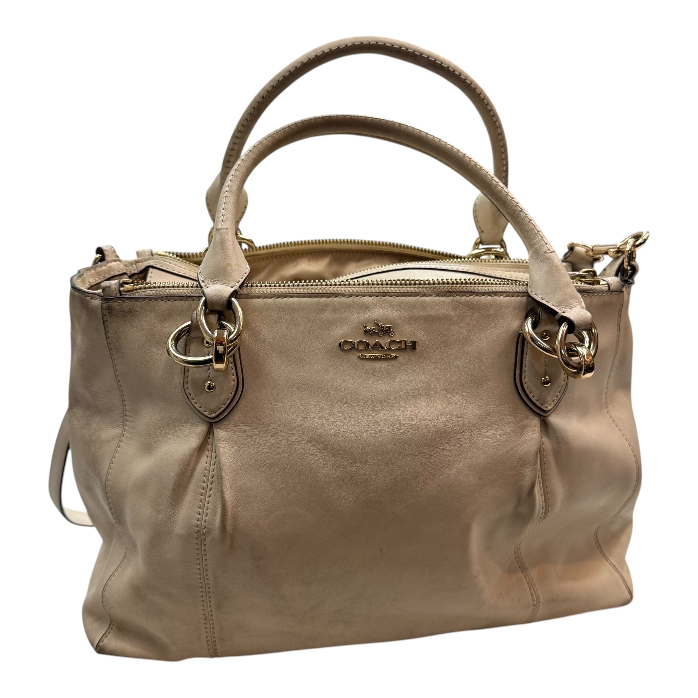 (W) Vintage Coach Colette Leather Satchel Cream
