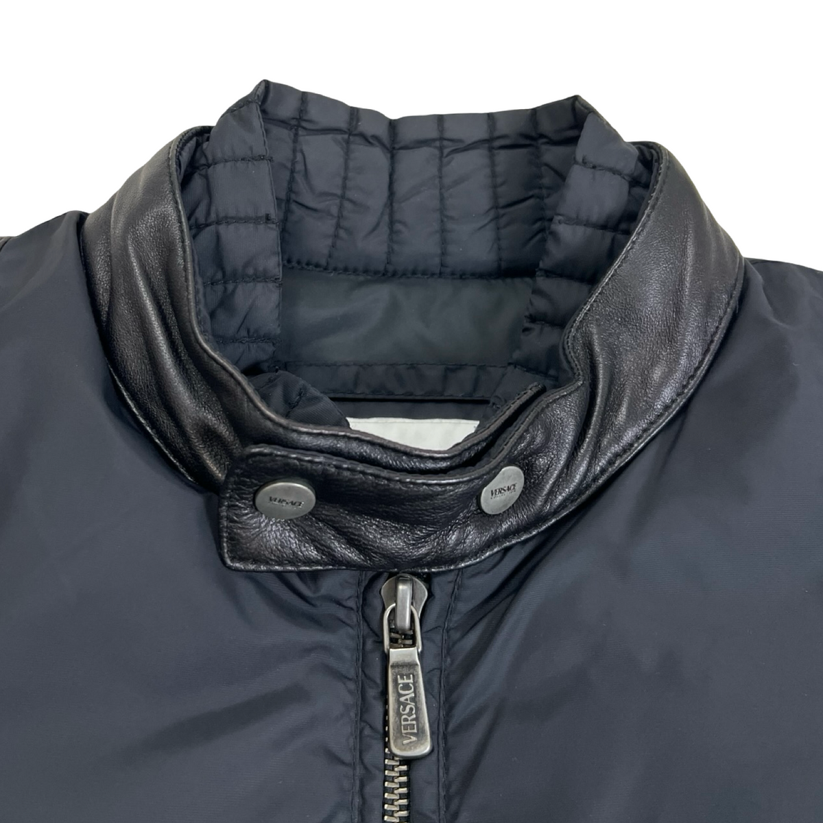 Vintage Versace Quikted Down Leather Inserts Puffer Jacket