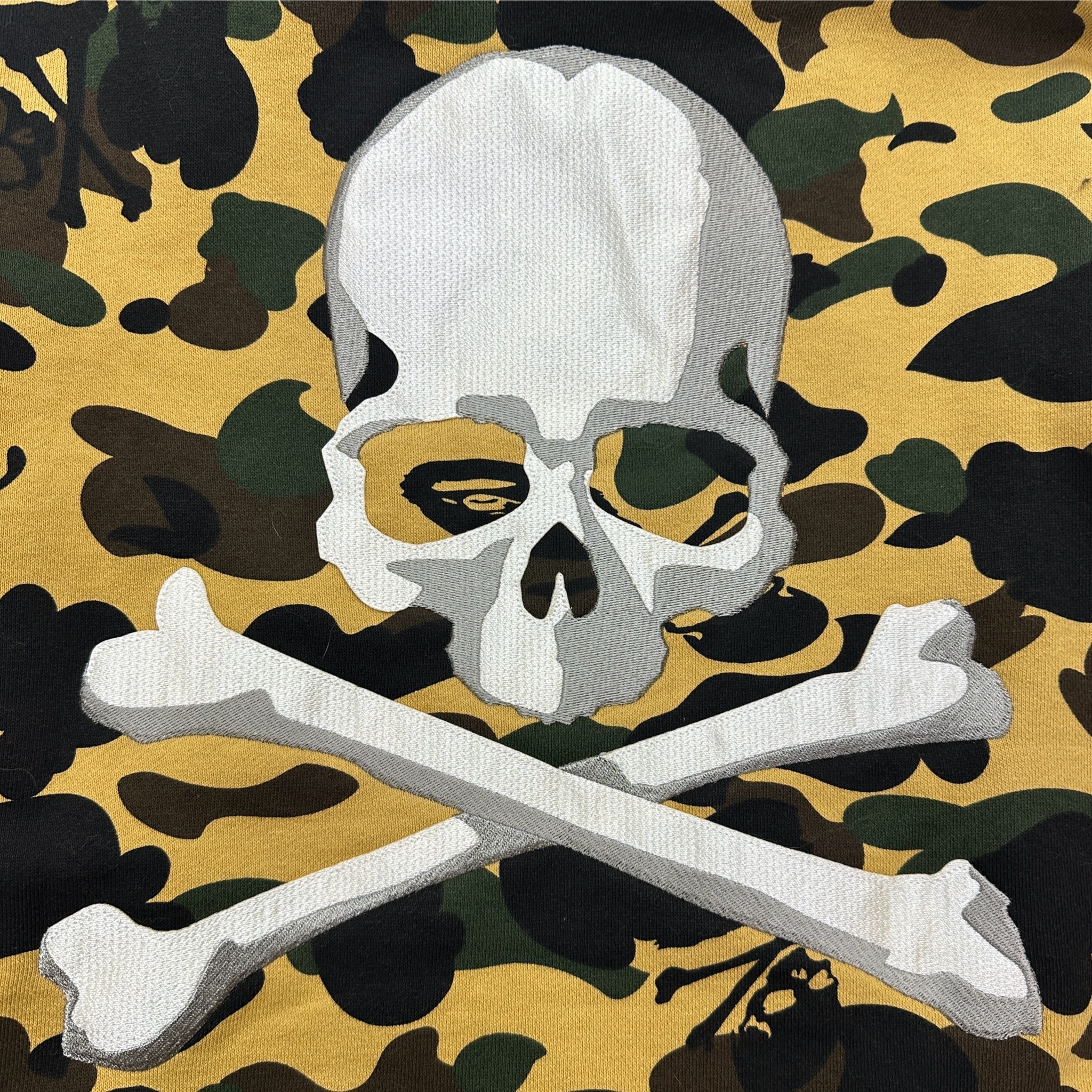 Bape x Mastermind Japan 1st Camo Embroidered Skull Hoodie Yellow