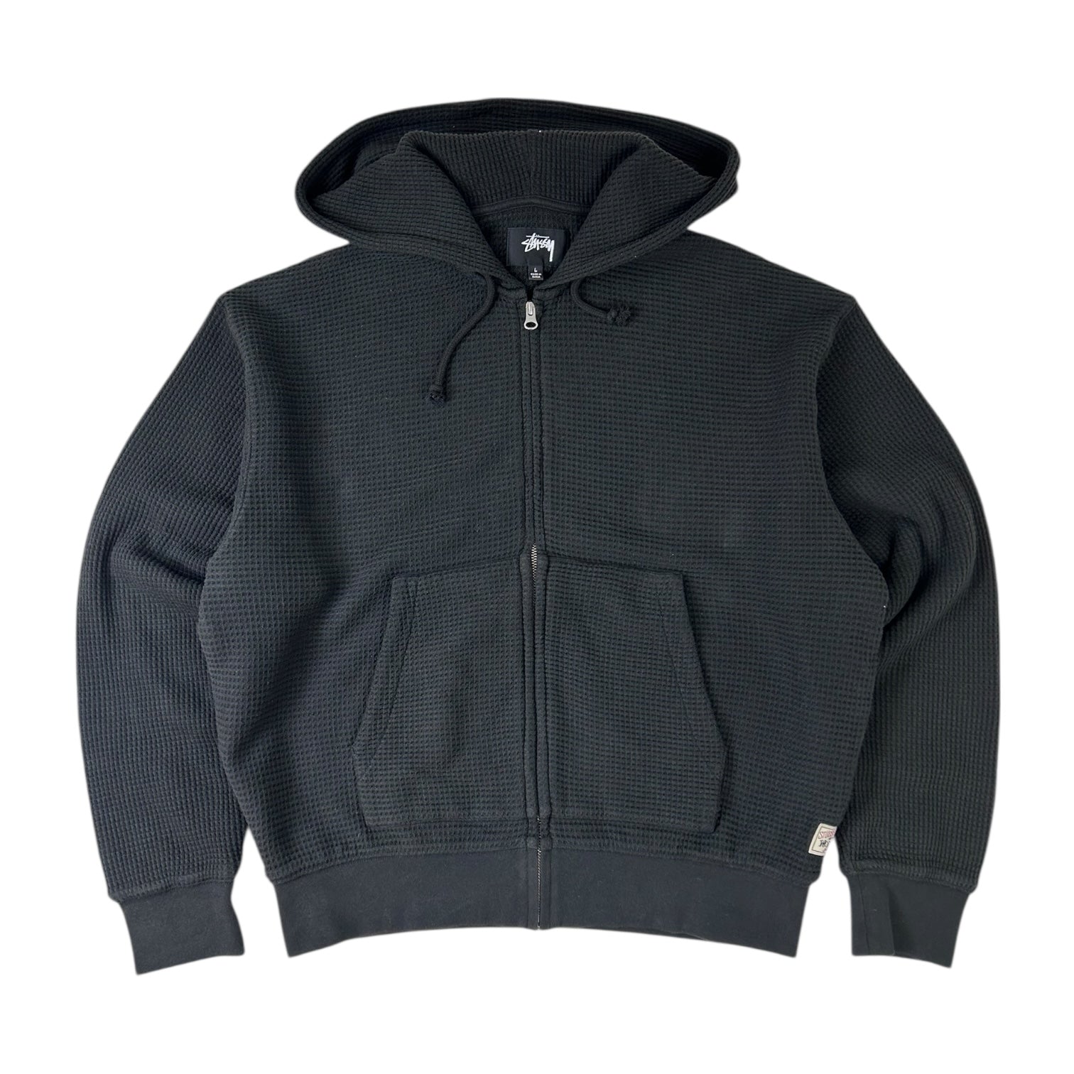 Stussy Double Layer Waffle Zip Up Hoodie Black