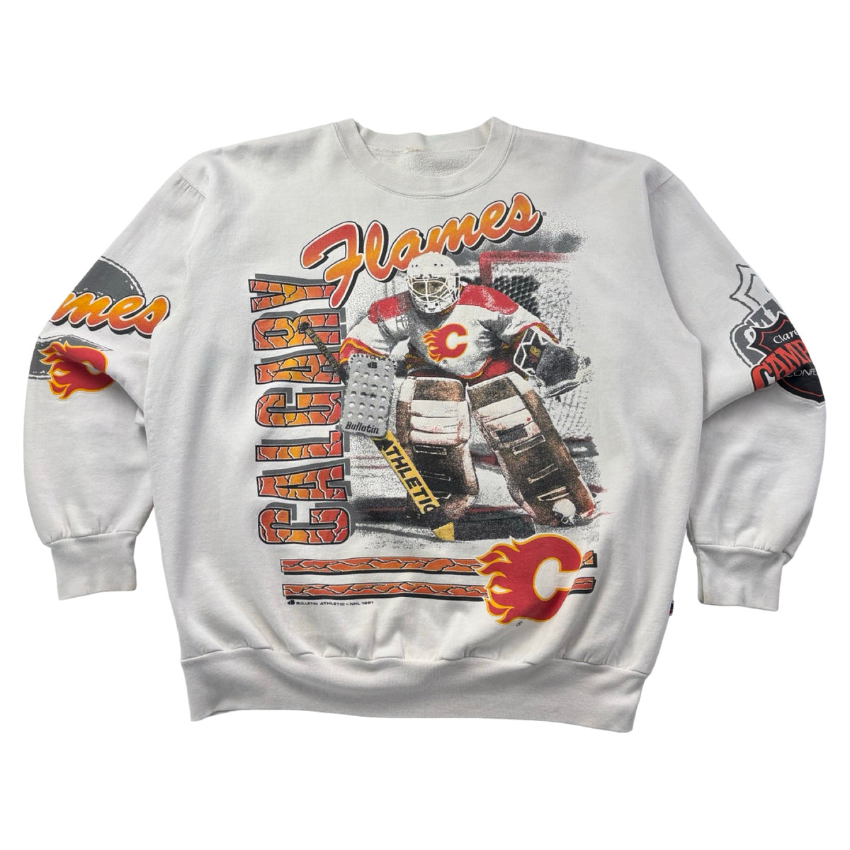 1991 Bulletin Athletic Calgary Flames Crewneck White