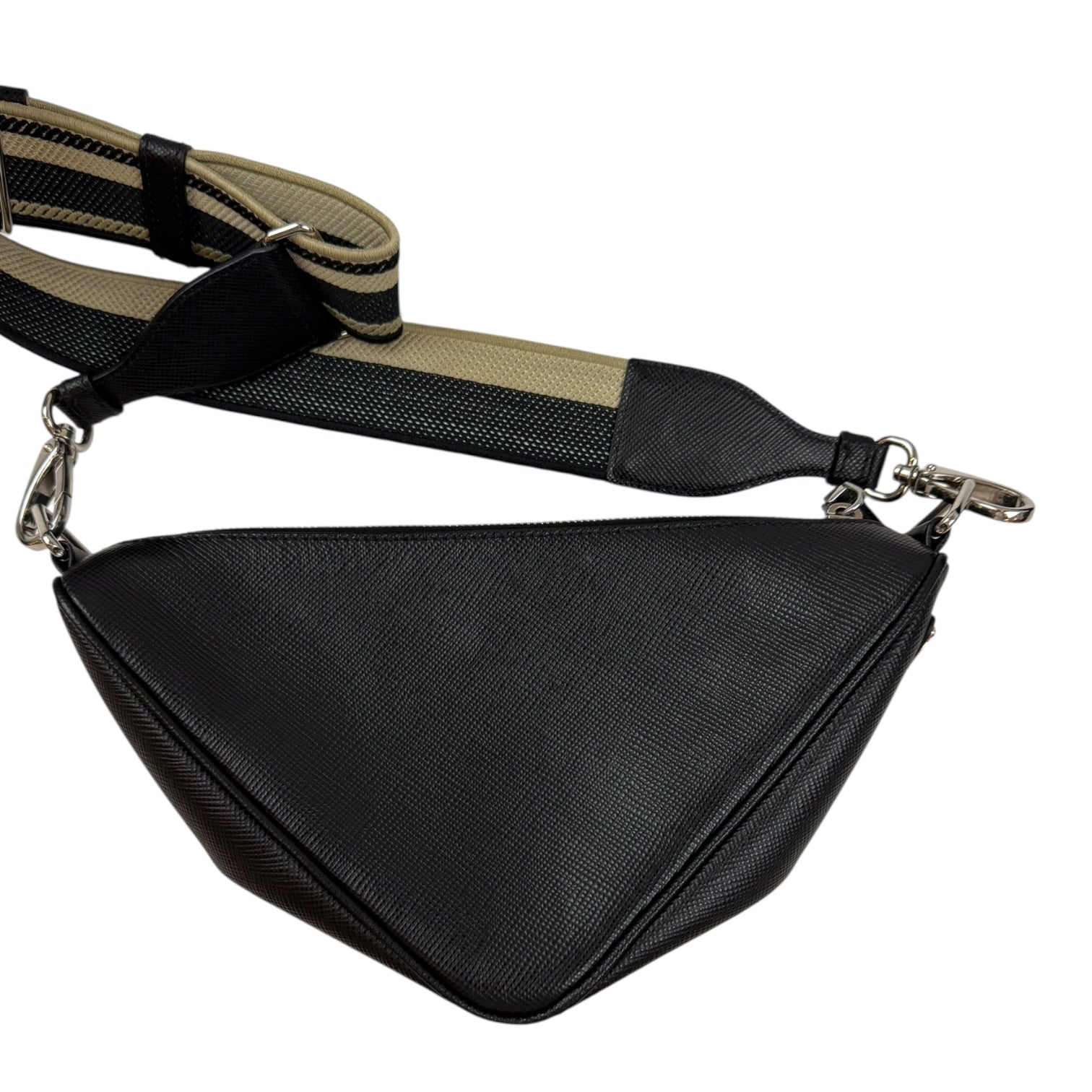 Prada Saffiano Triangle Leather Crossbody Bag Black