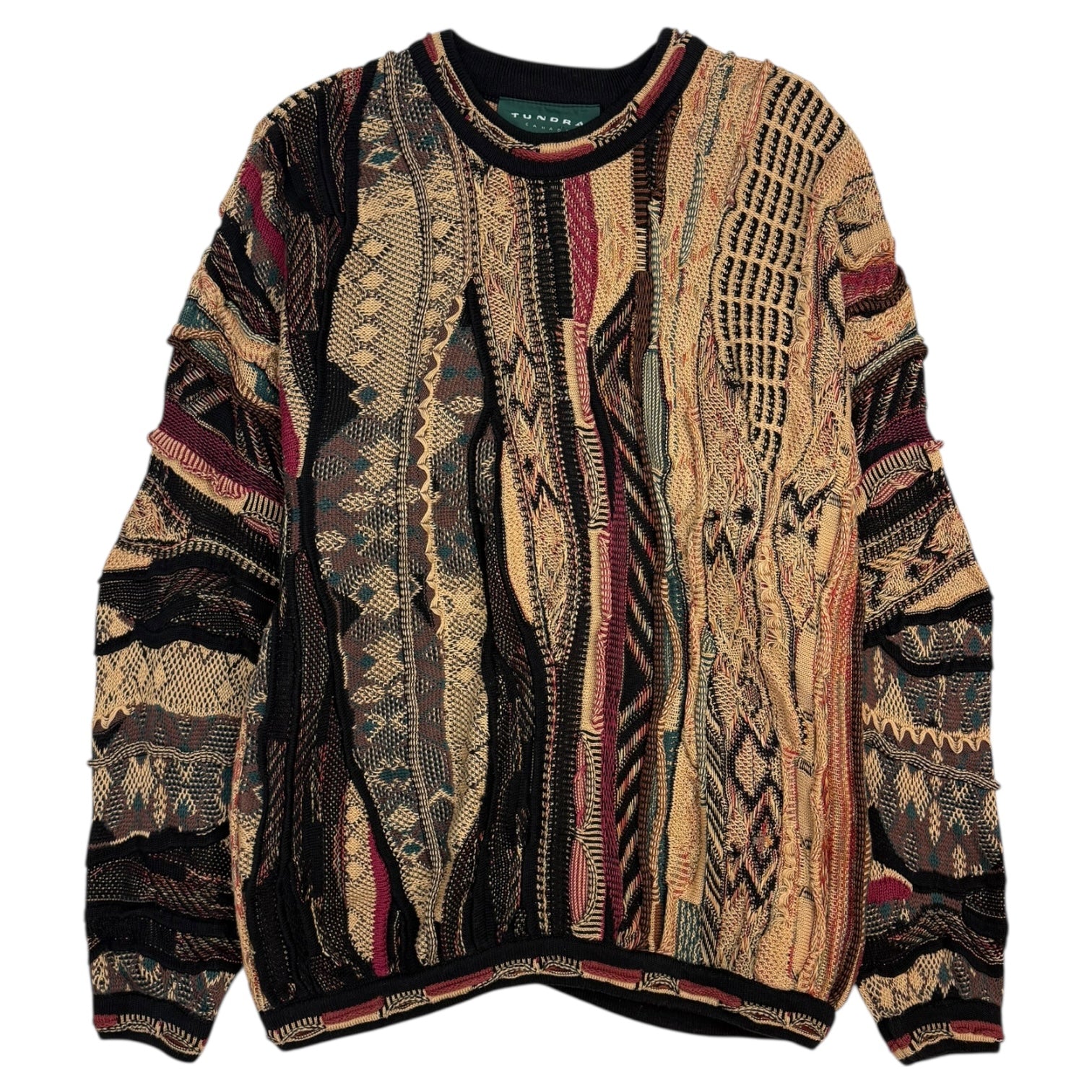 Vintage Tundra 3D Knit Sweater Tan/Burgundy