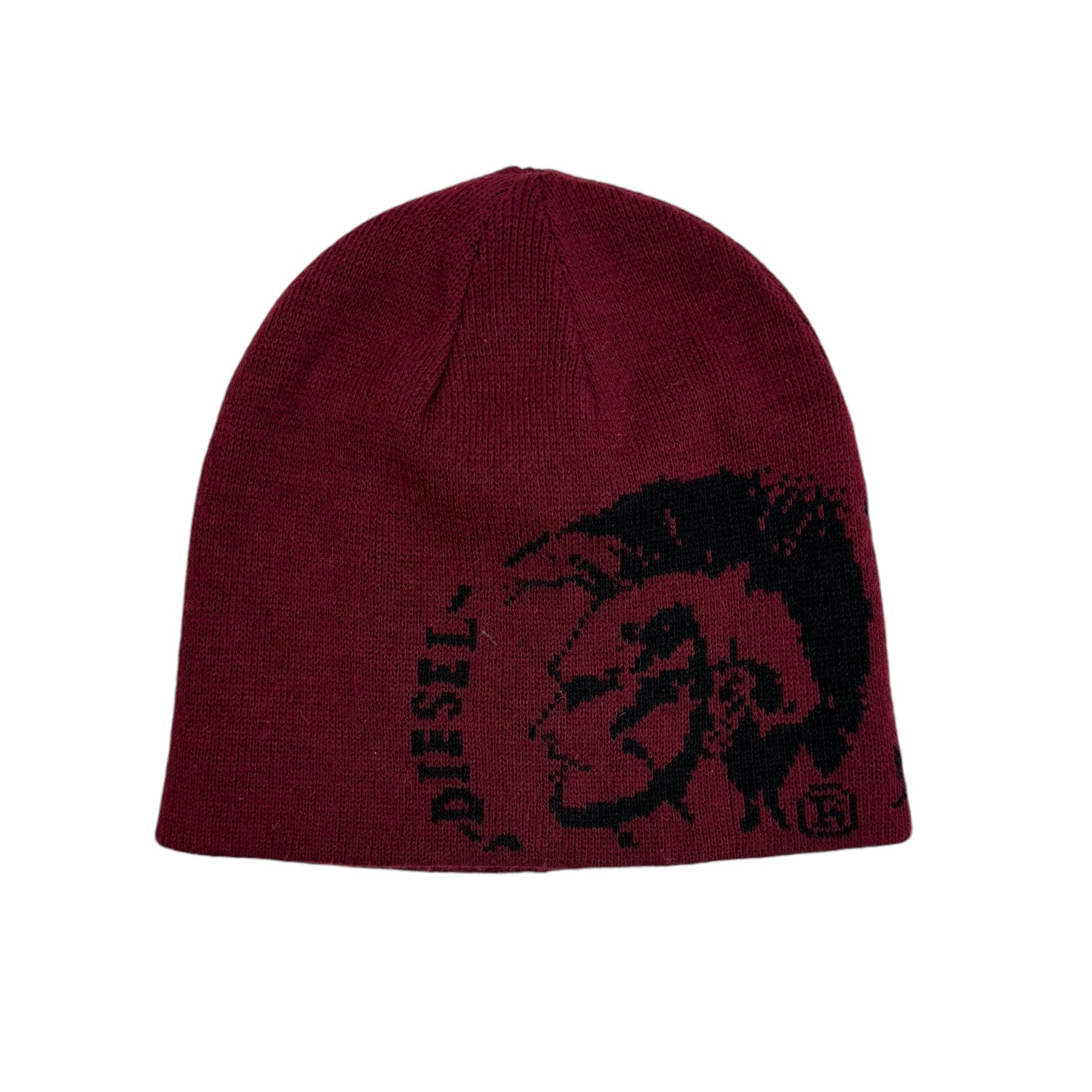 Vintage Y2K Diesel Mohawk Reversible Skull Cap Beanie Burgundy