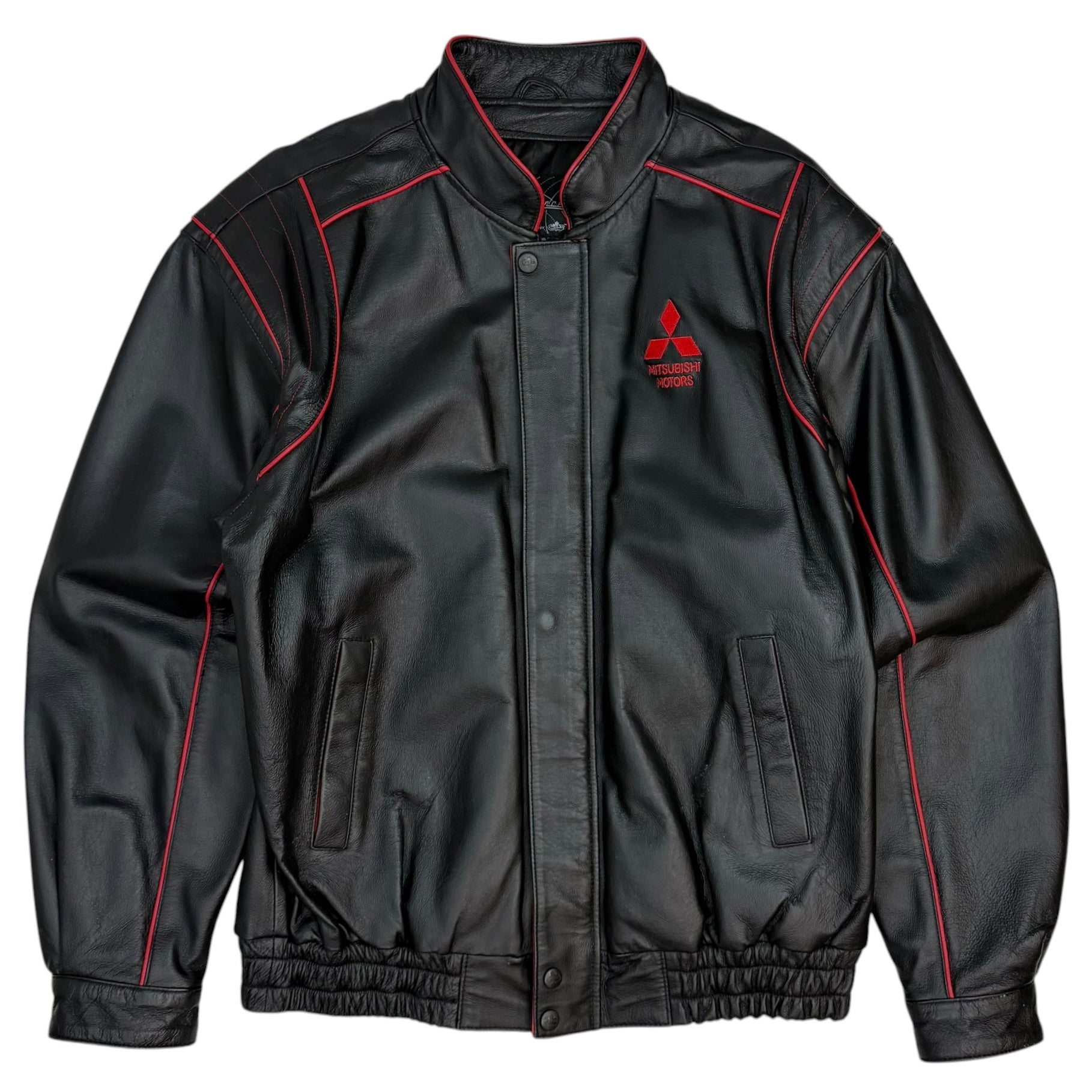 Vintage Mitsubishi Motors Performance Leather Racing Jacket Black