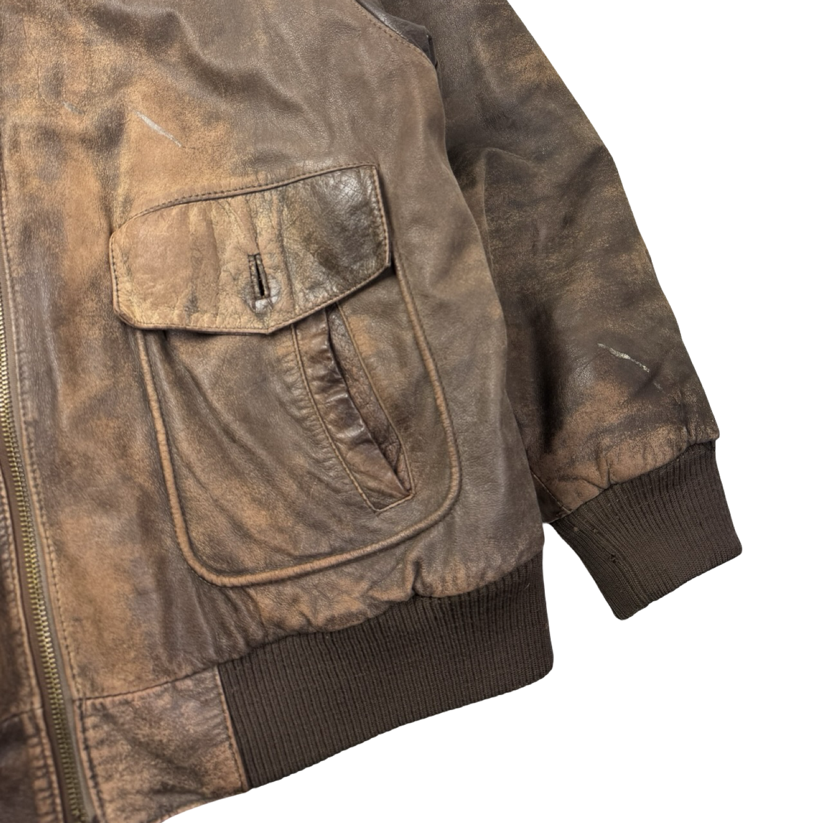 Vintage Faded Brown Quilt Lined Leather Bomber Jacket