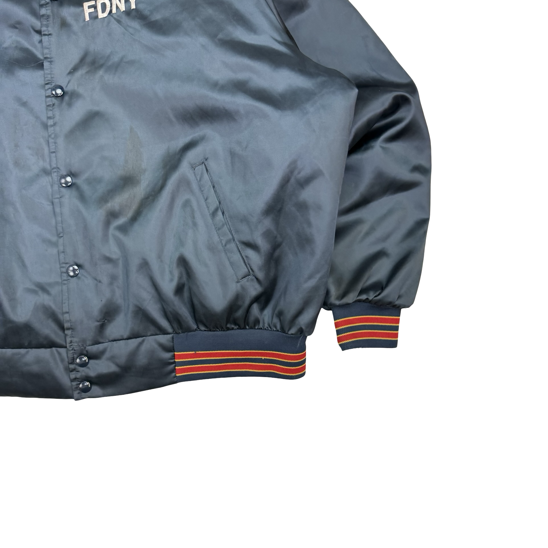 Vintage FDNY Satin Bomber Jacket Navy Blue