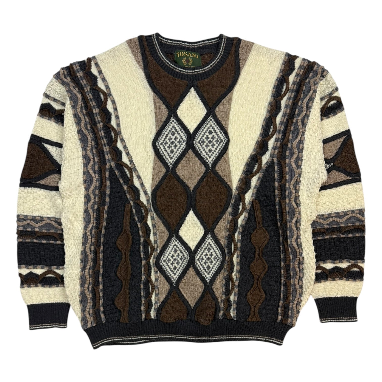 Vintage Tosani 3D Knit Argyle Sweater Tan/Brown