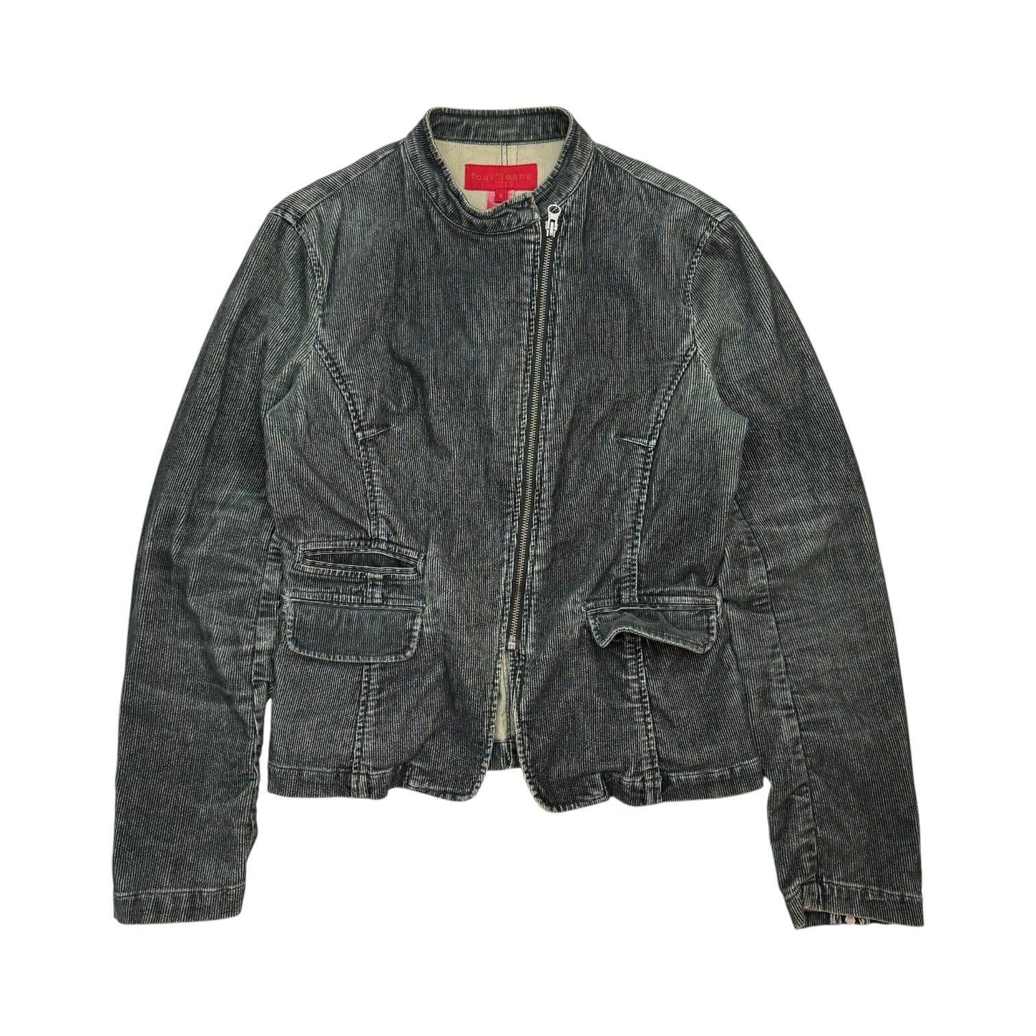 (W) Vintage FCUK Jeans Moto Corduroy Jacket Dark Green
