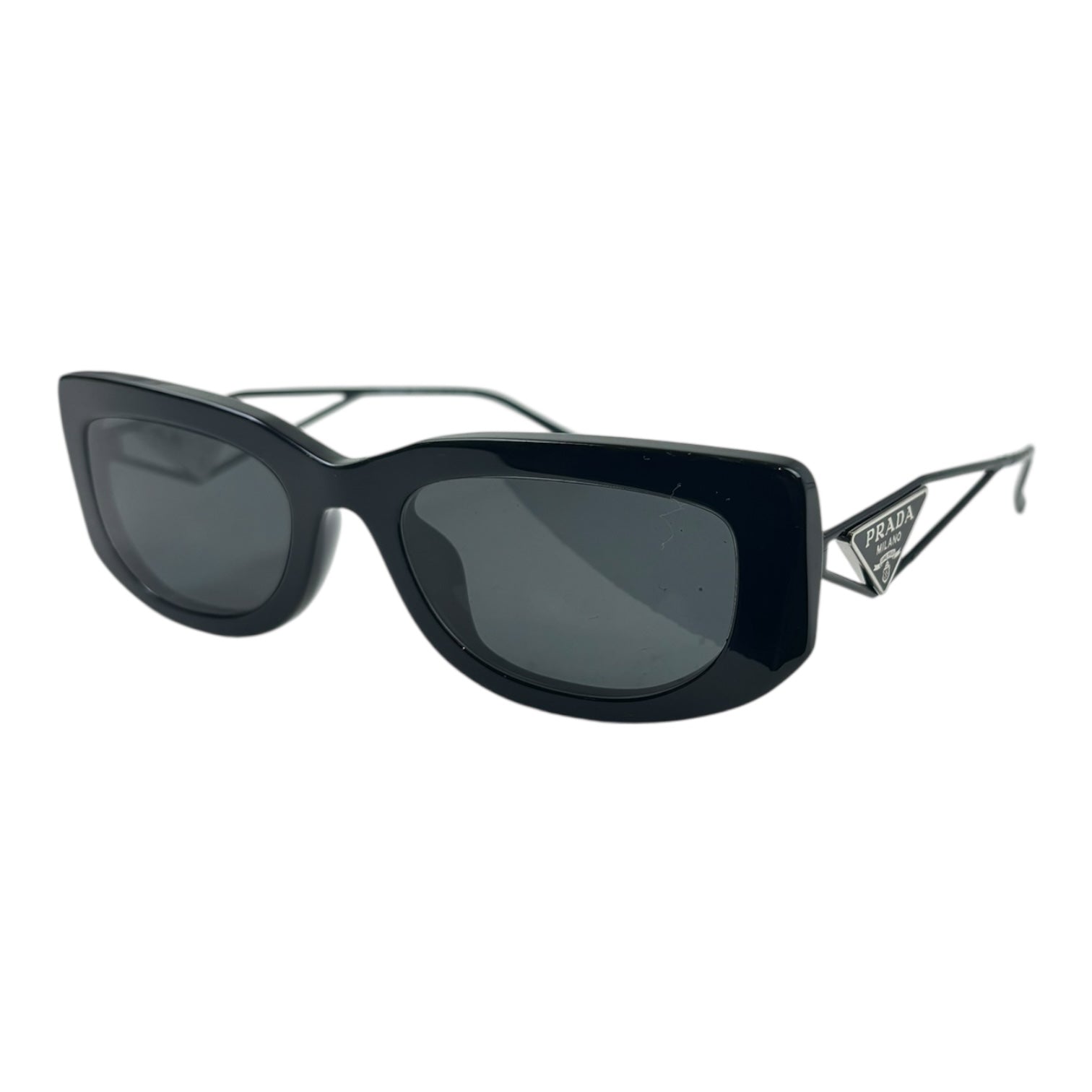 (W) Prada Triangle Logo Sunglasses Black