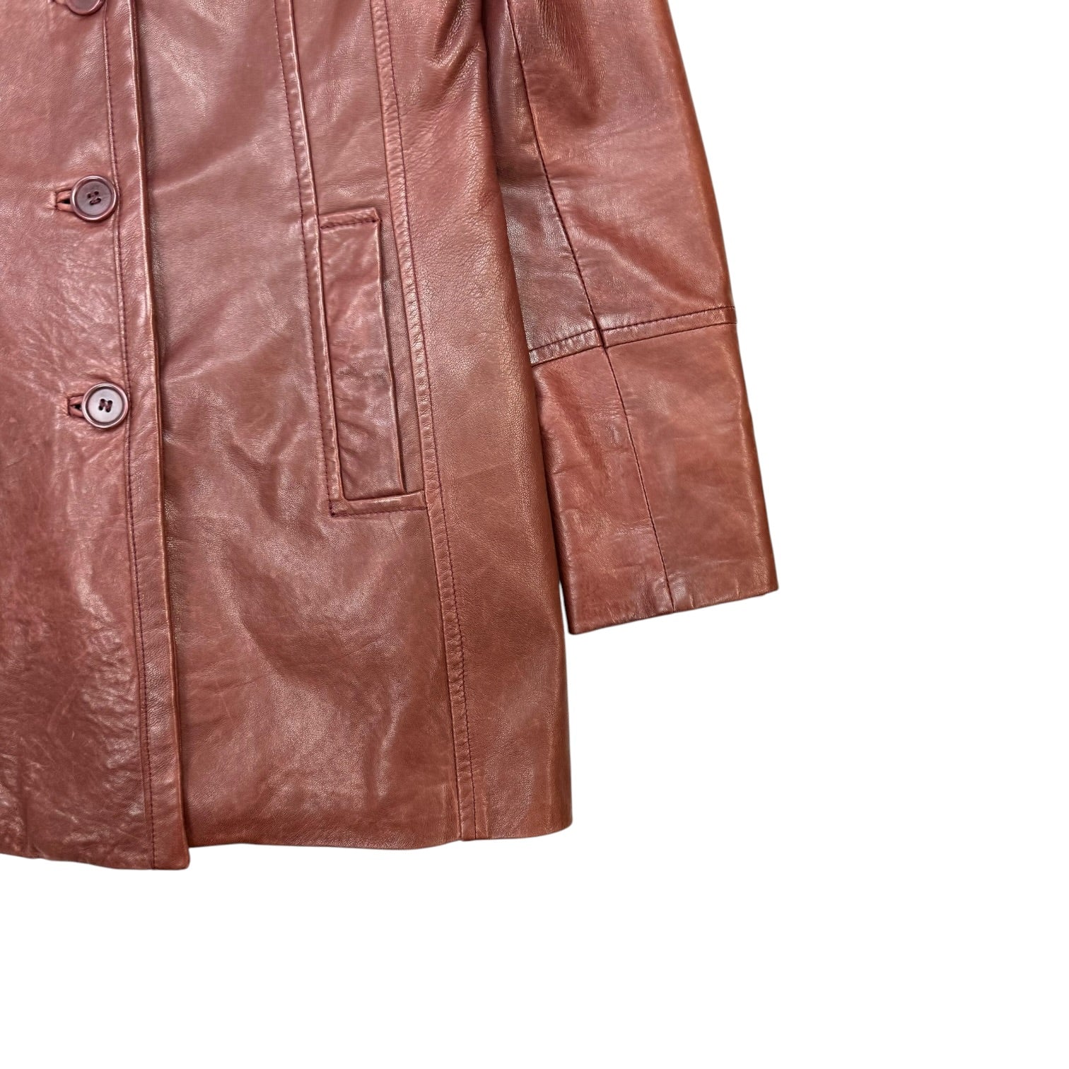 (W) Vintage Danier Leather Long Coat Dark Red