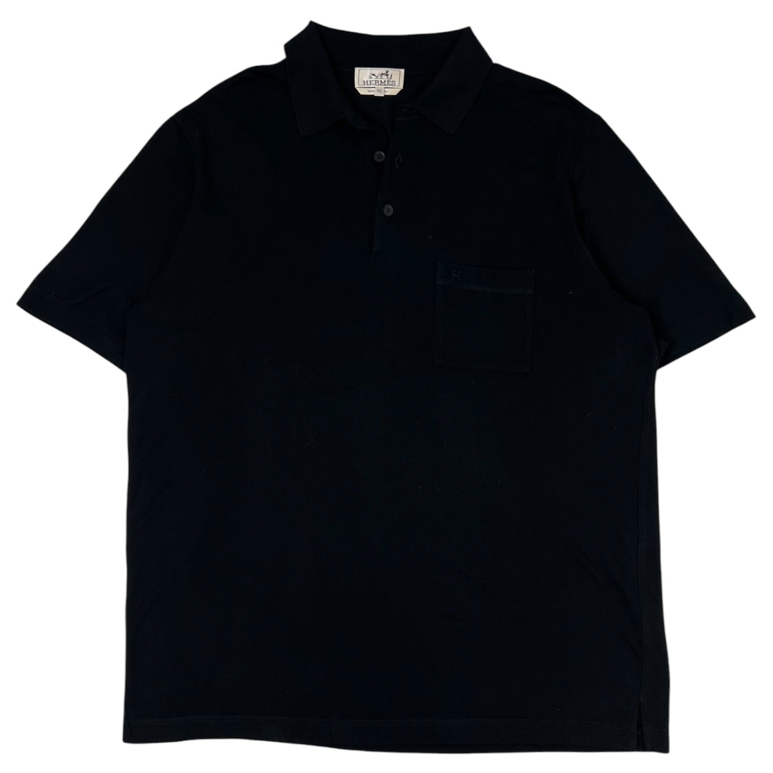 Hermès “H” Embroidered Buttoned Polo Shirt Black