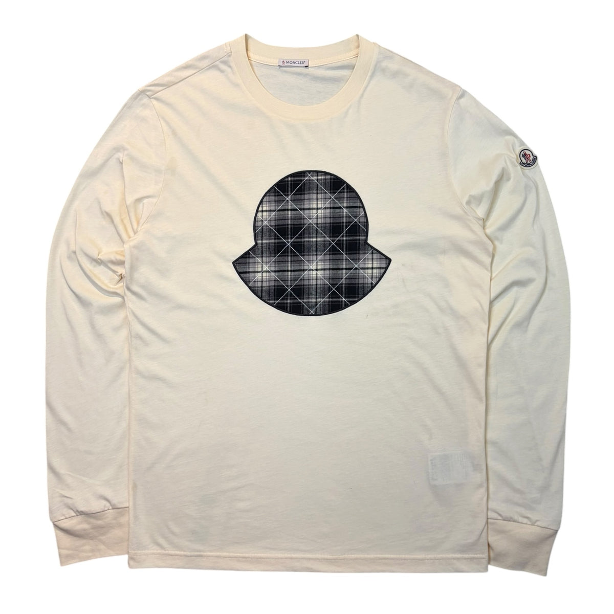 Moncler Check Panel Cotton Jersey Long-Sleeve Ivory