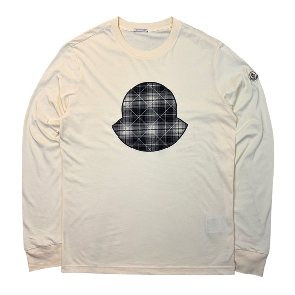 Moncler Check Panel Cotton Jersey Long-Sleeve Ivory