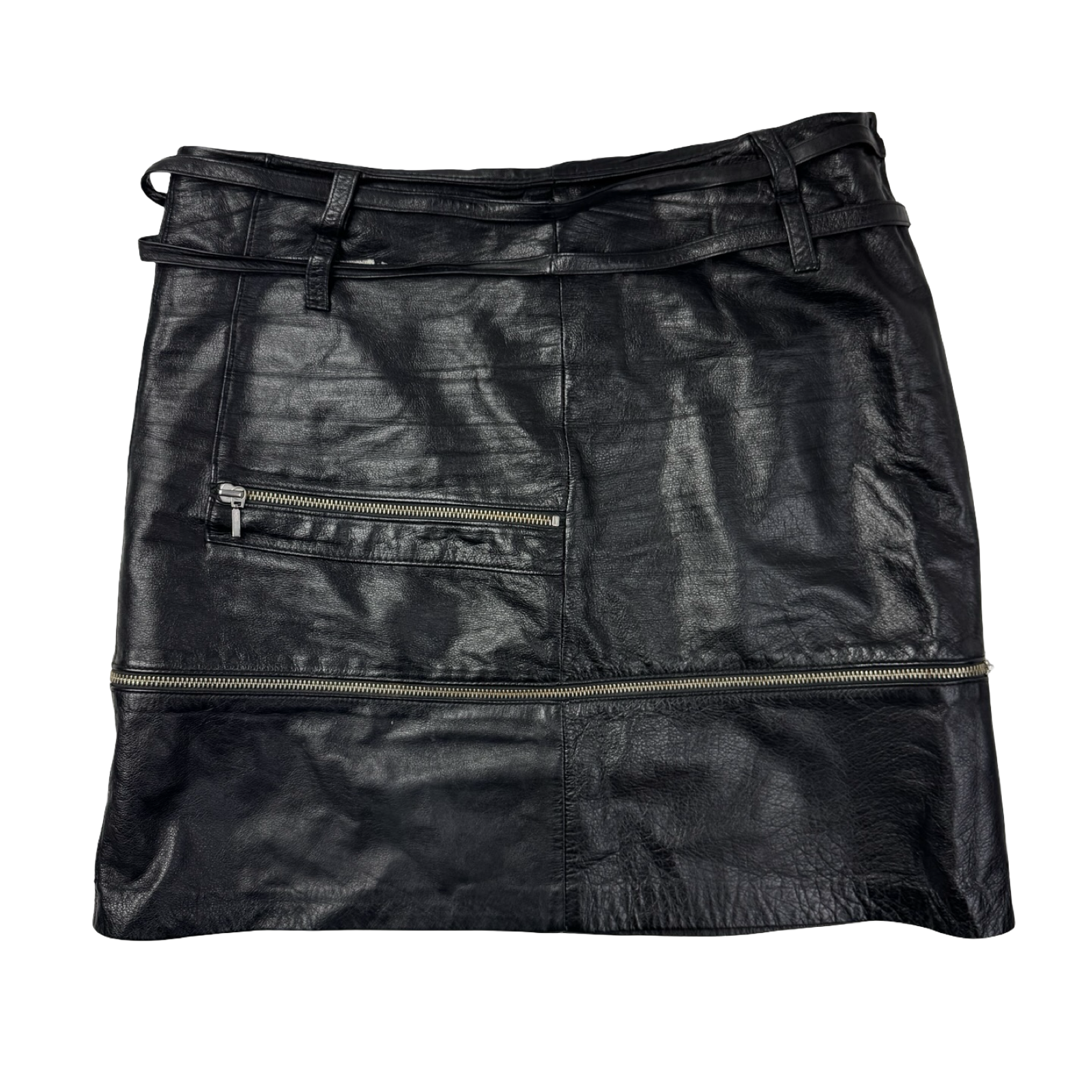 (W) Vintage 90s Danier Black Leather Zip Mini Skirt
