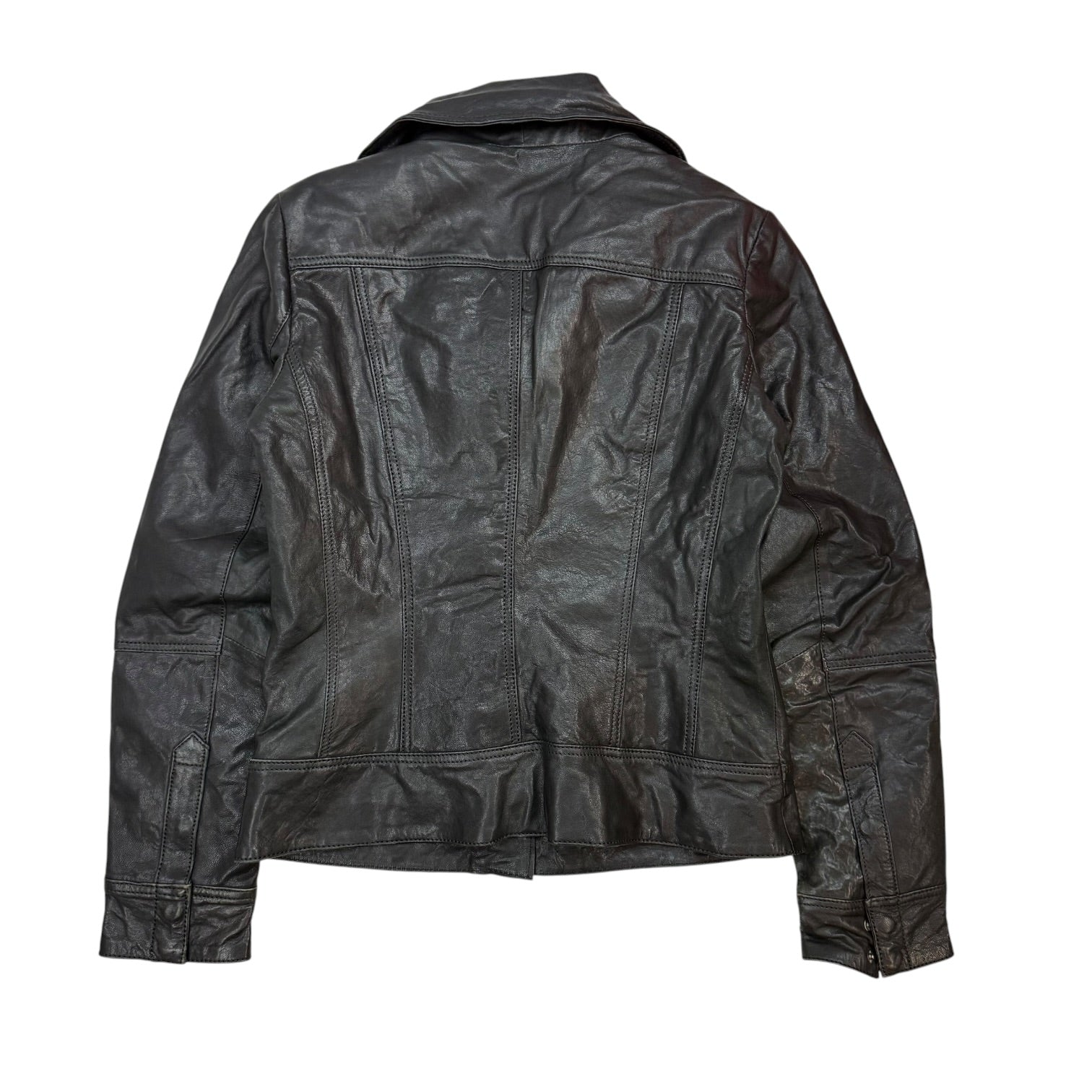 (W) Vintage Danier Leather Asymetric Zip Jacket Black