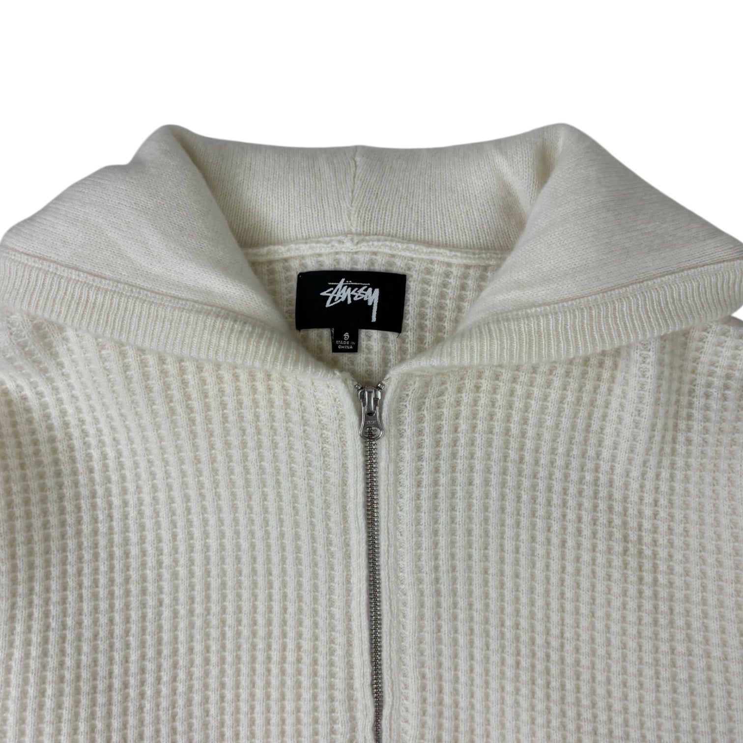 Stussy Waffle Cashmere Zip-Up Hoodie Ivory