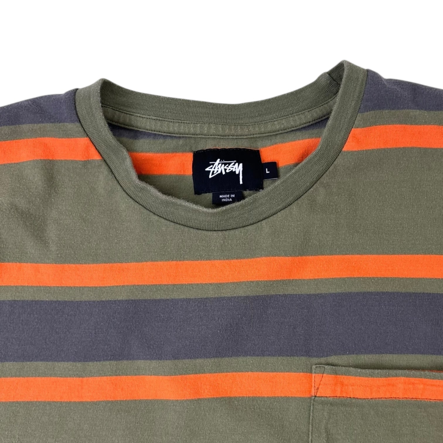 Stussy Striped Pocket T-Shirt Olive Green