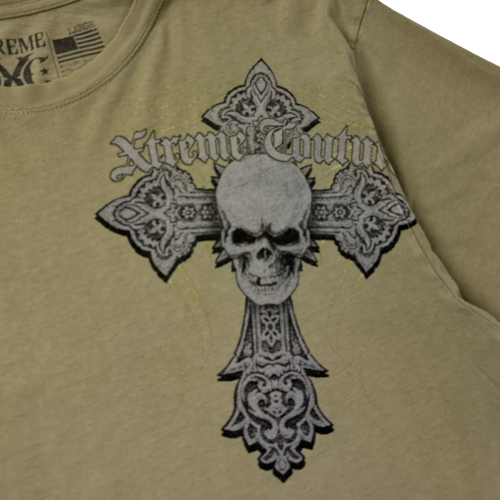 Vintage Y2K Xtreme Couture Cyber Cross & Skull Goth T-Shirt