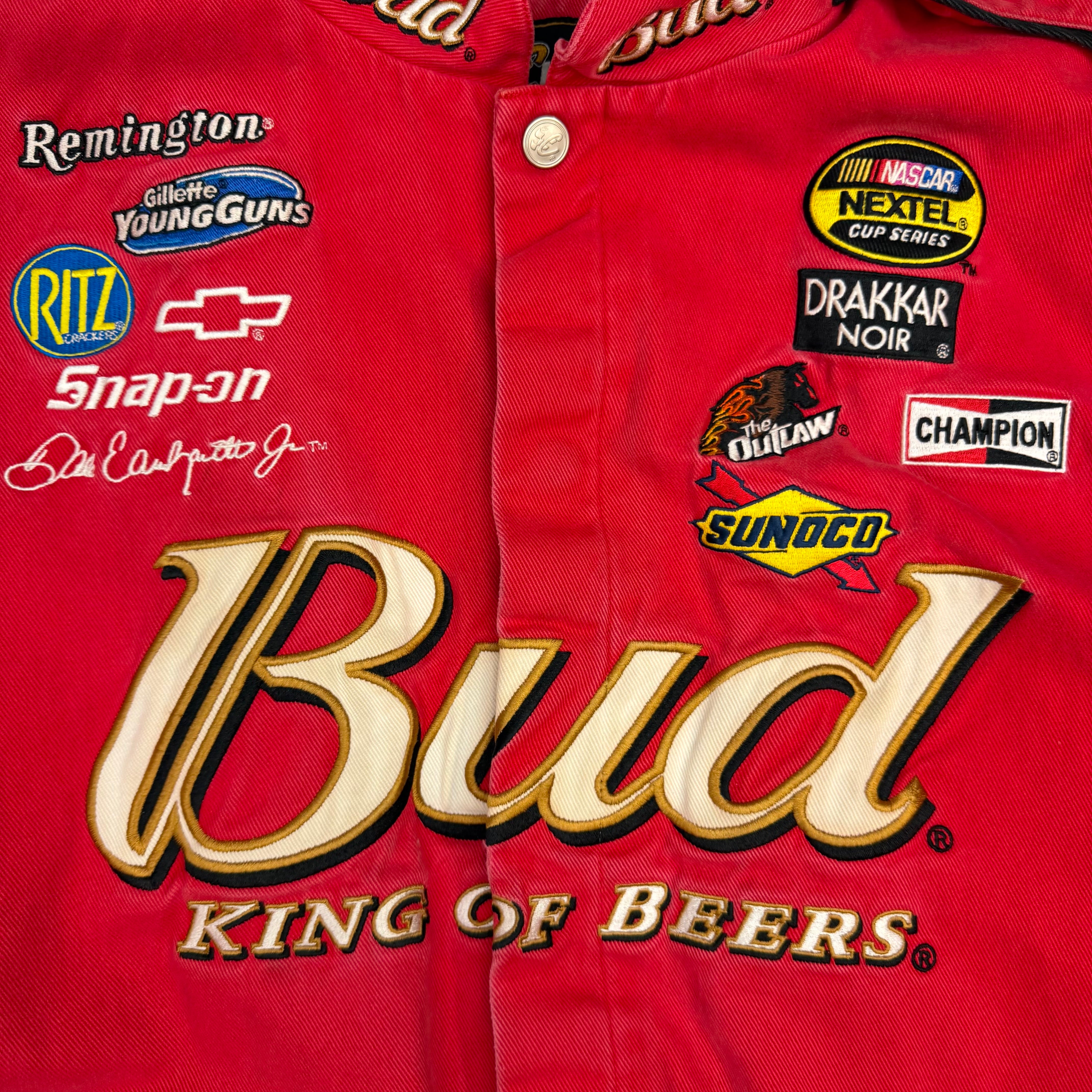 Vintage Chase Authentics Drivers Line Dale Earnhardt Jr Bud King Of Beers Racing Jacket Red