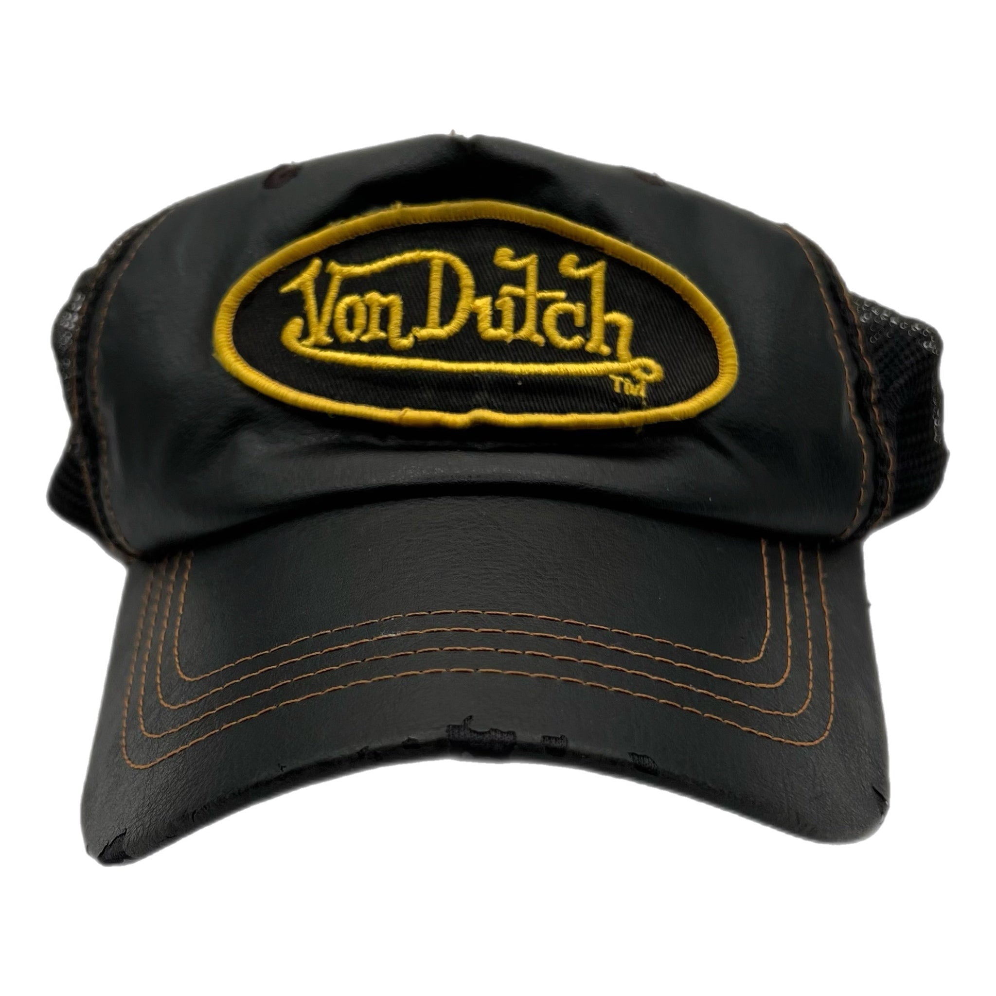 Vintage Von Dutch Faux Leather Trucker Hat