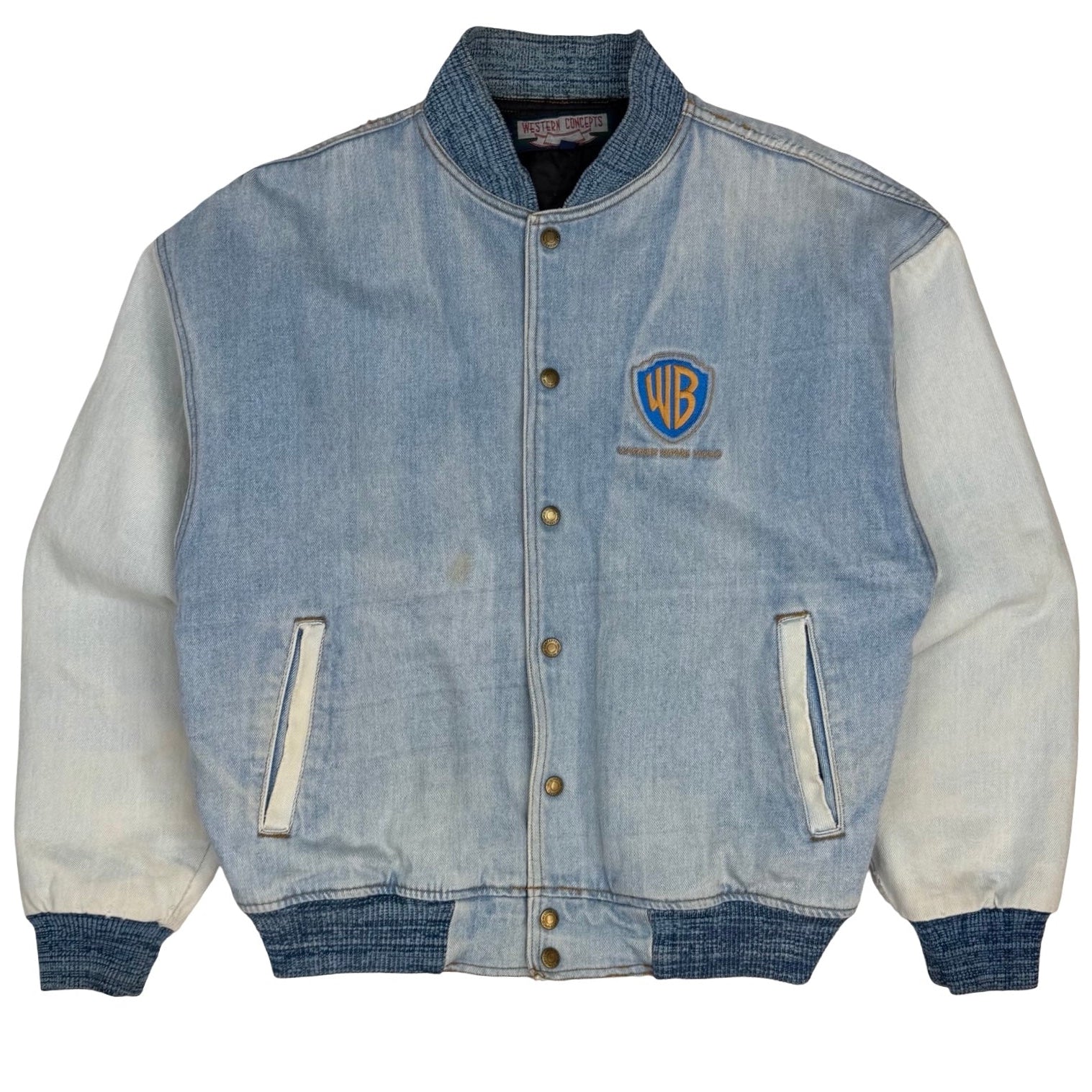 Vintage Warner Bros Embroidered Denim Varsity Jacket Blue