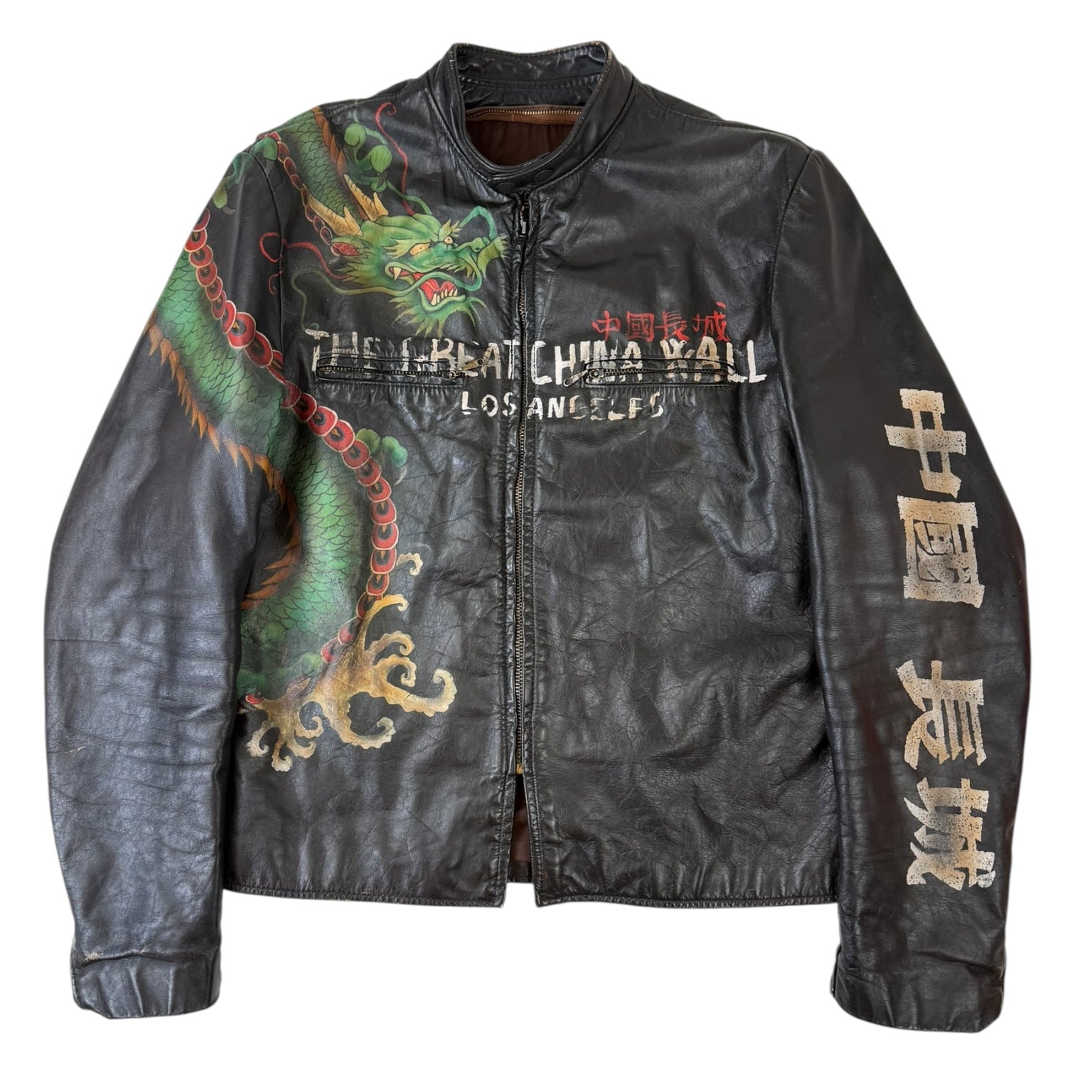 Vintage The Great China Wall Dragon Leather Jacket