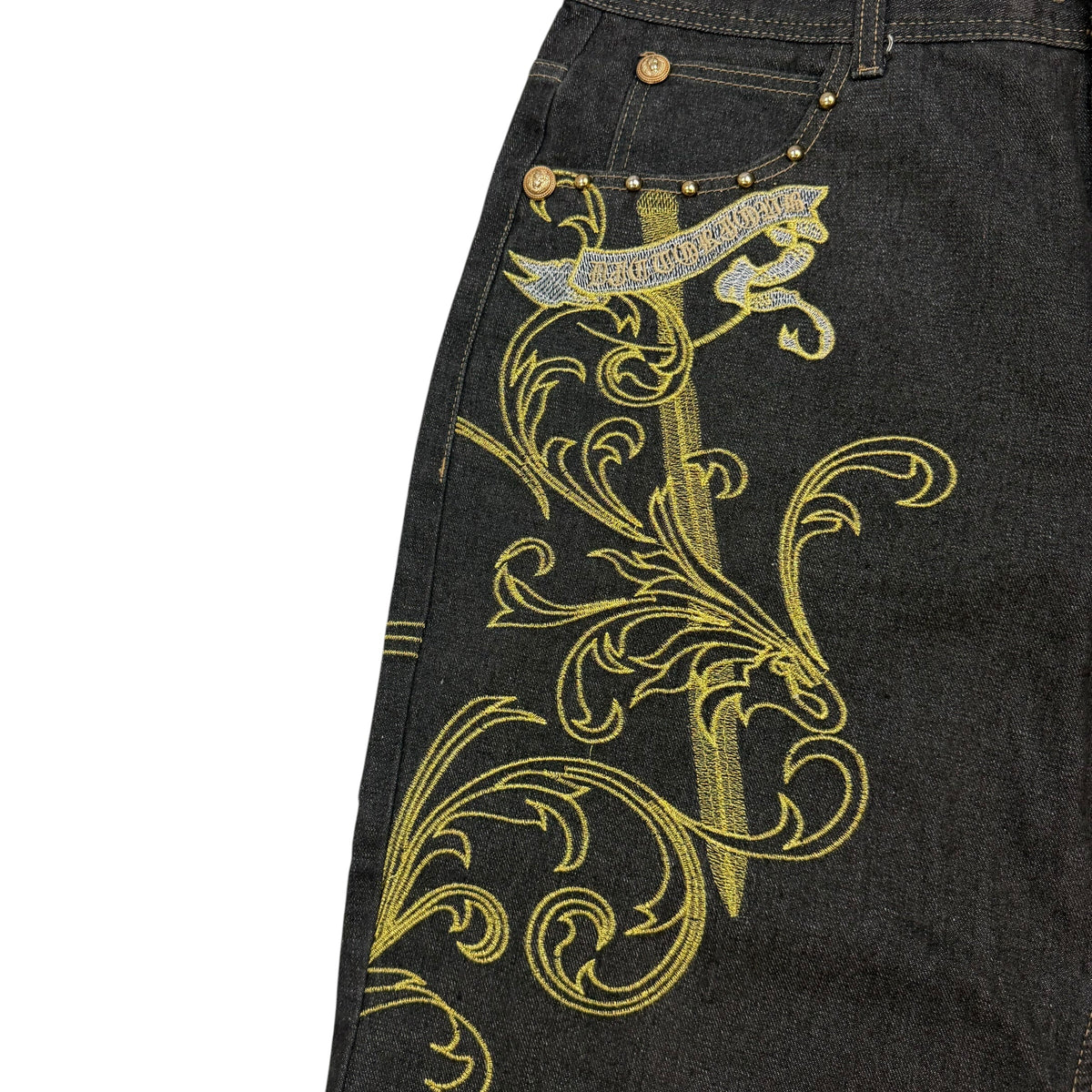 Vintage Y2K Embroidered Raw Denim Jeans Black