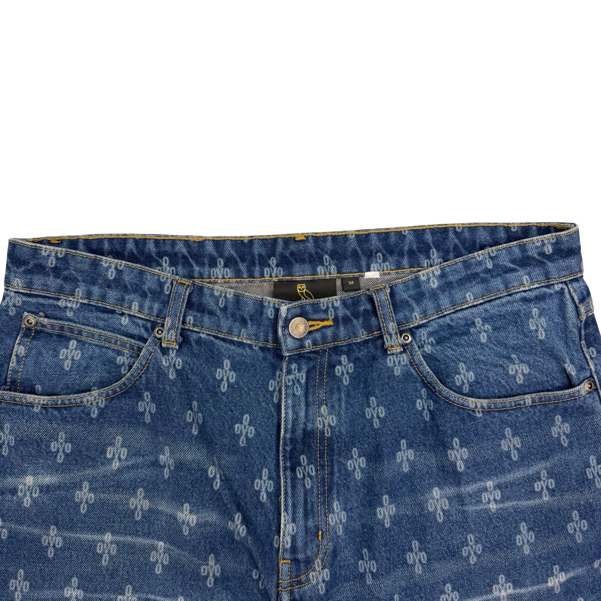 OVO Monogram Laser Etched Relax Fit Denim Jeans Blue