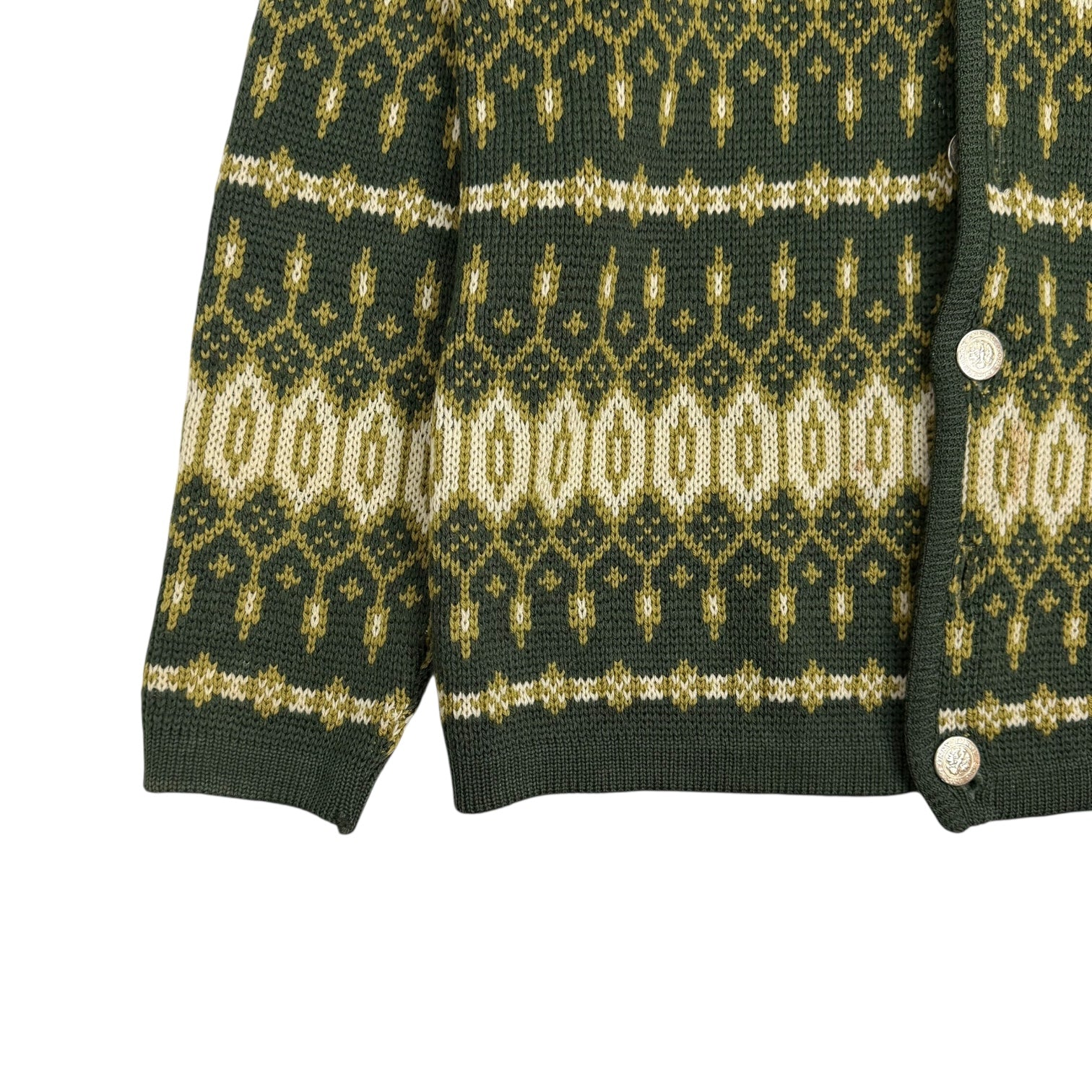 Vintage White Ram Knit Wool Cardigan Green