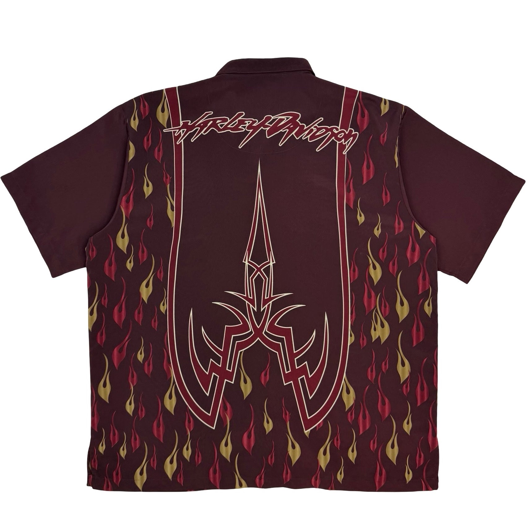 Vintage Harley Davidson Tribal Flame Button Up Shirt Burgundy
