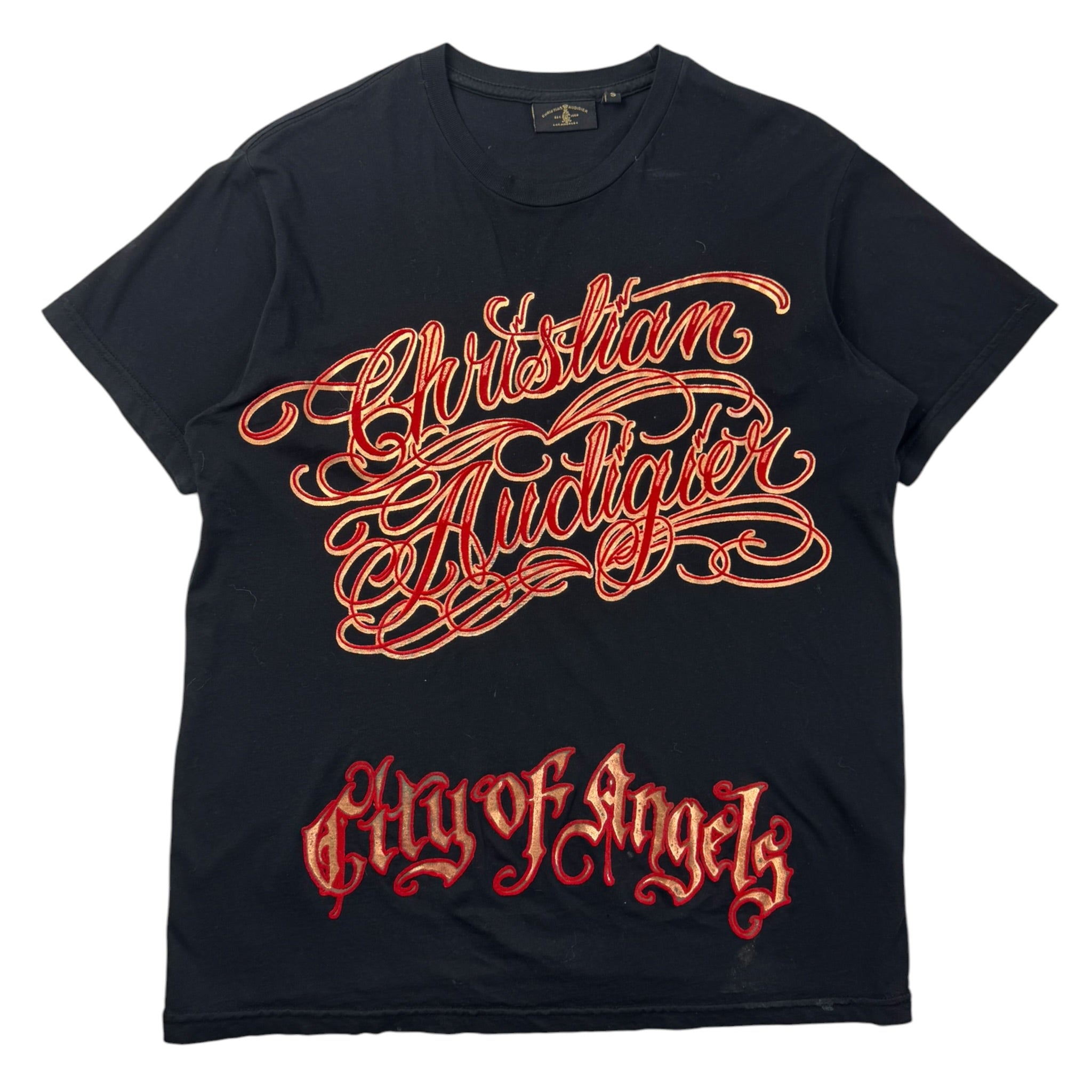 Y2K Christian Audigier Felt Cursive T-Shirt