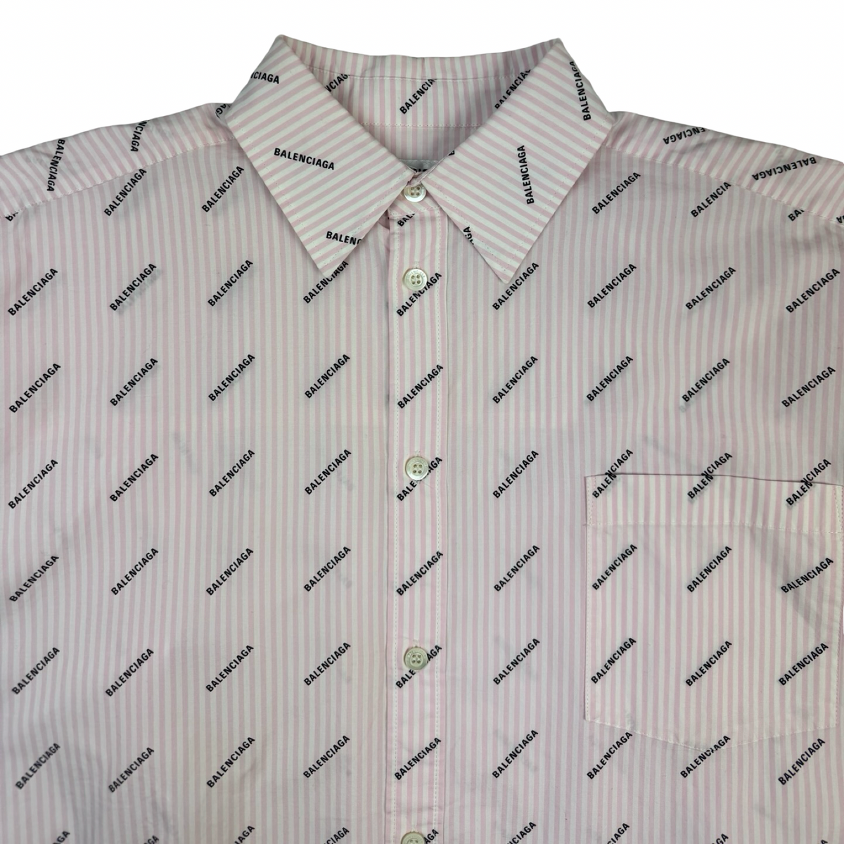 Balenciaga Logo Print Button Up Shirt Pink & White