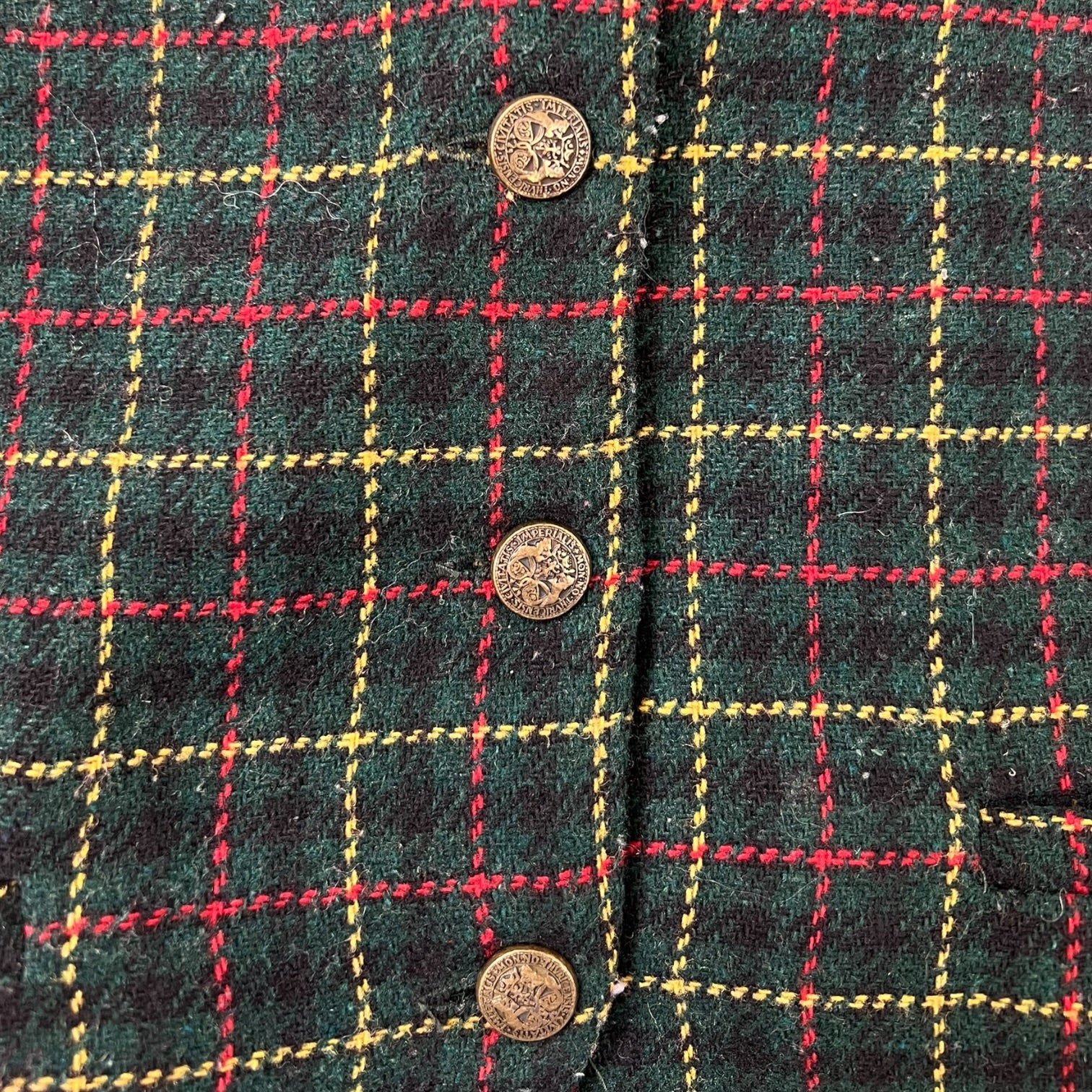 (W) Vintage Gap Plaid Button Up Vest Green Tartan Pattern
