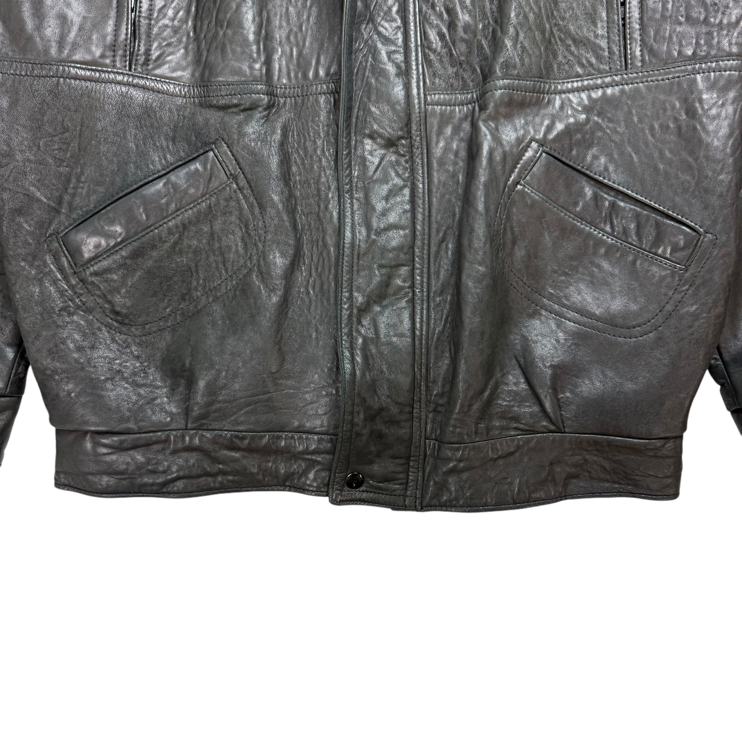 Vintage Leather Bomber Jacket Black