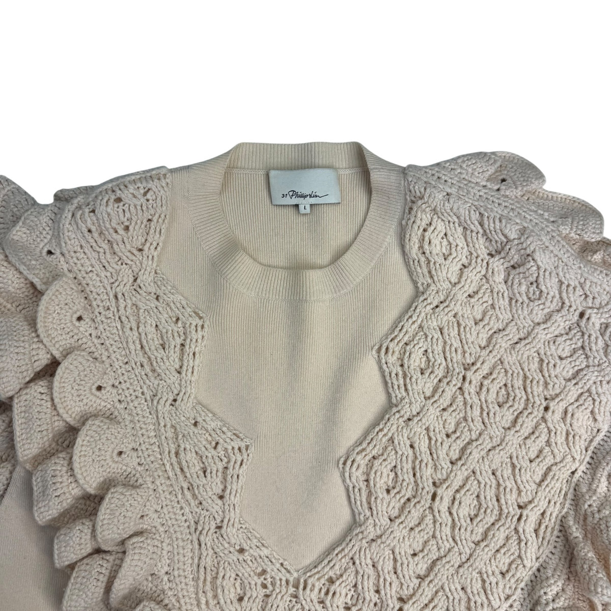 (W) 3.1 Phillip Lim Wool Crochet Ruffle Sleeveless Knit Sweater Vest Cream