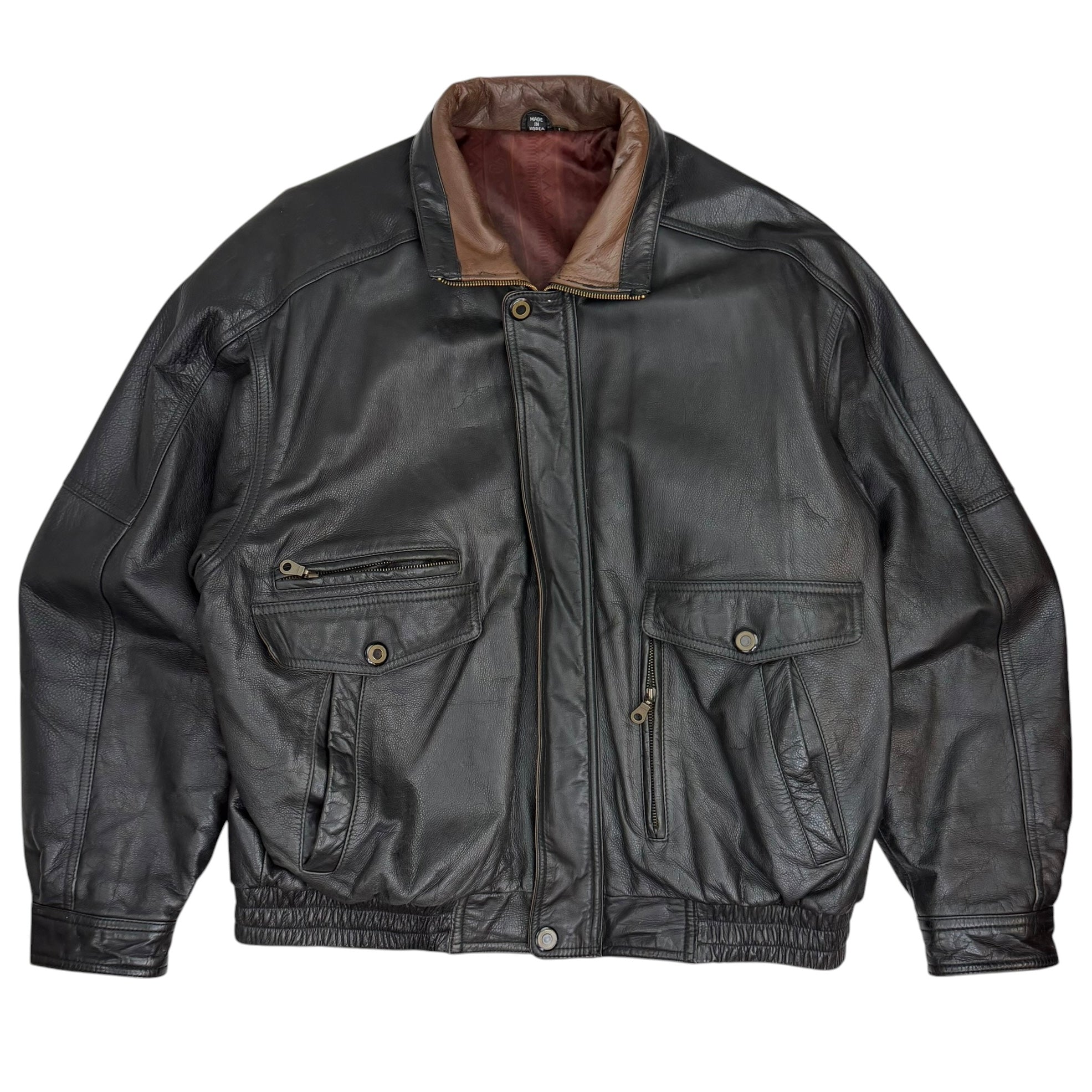 Vintage Leather Flight Bomber Jacket Black