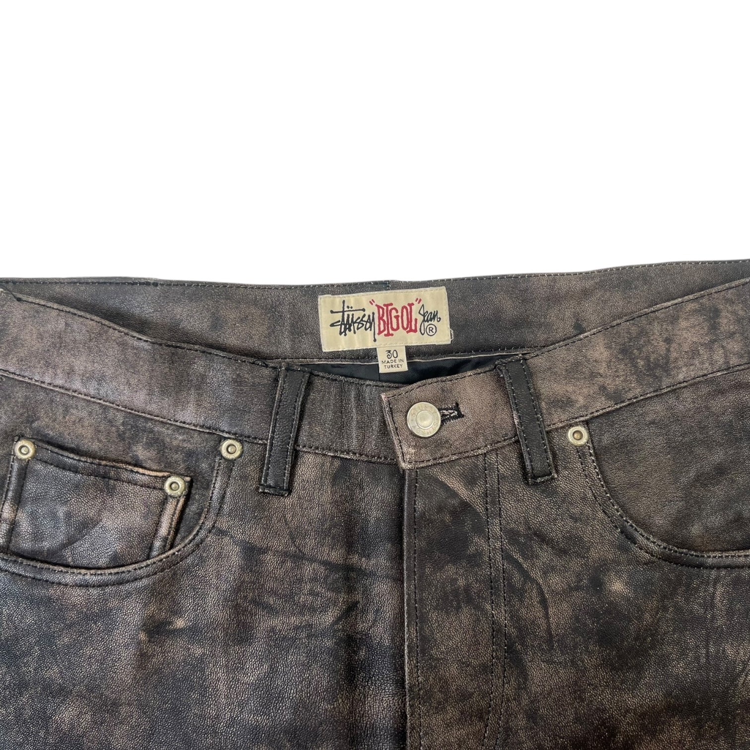 Stussy Distressed Leather Big Ol’ Jean Brown