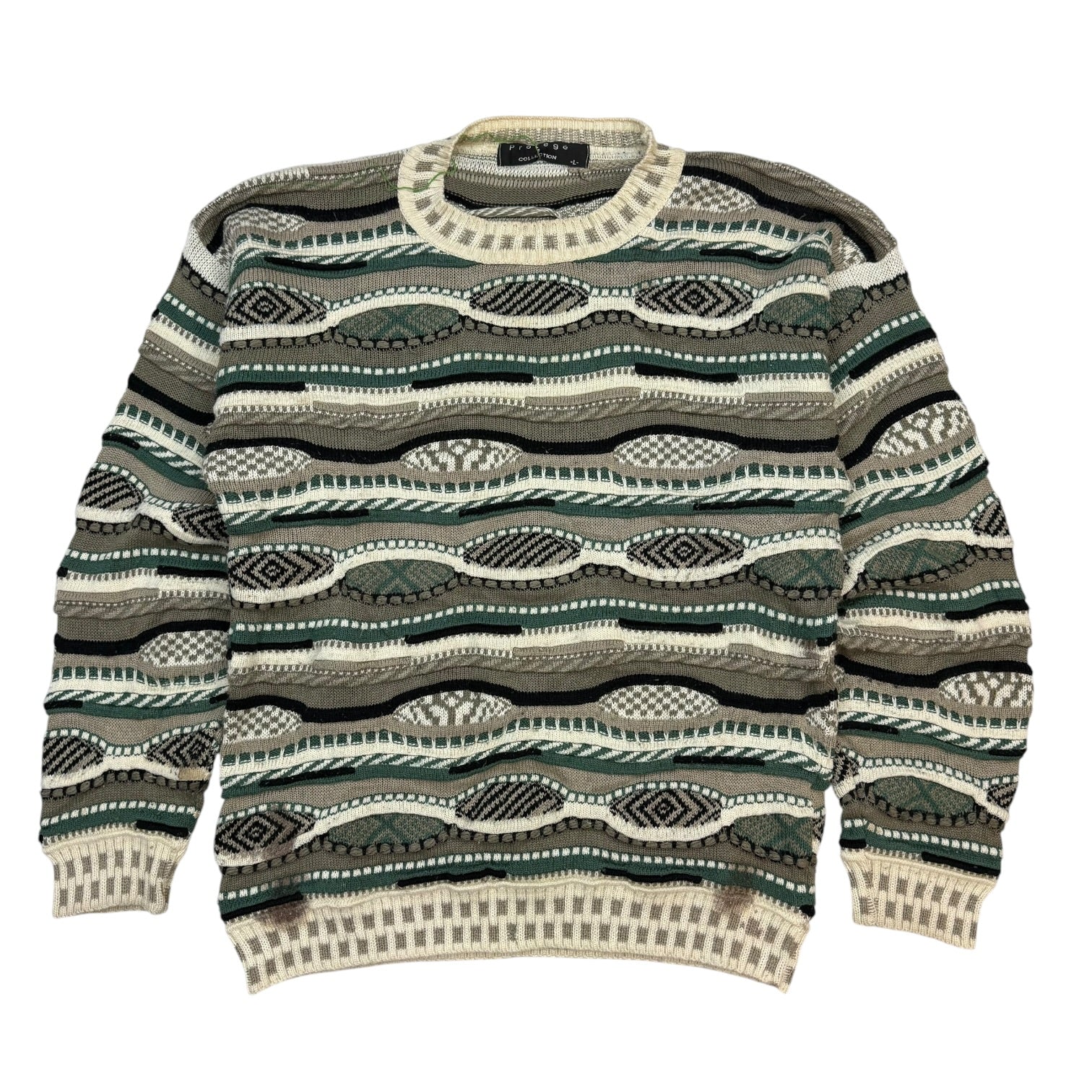 希少サイズ PROTEGE COLLECTION USA3D ニット XXL Vintage Protege 3D Knit Sweater Green/Cream