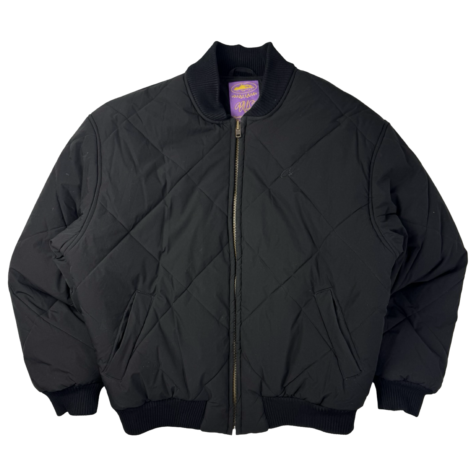 Corteiz Old English Quilted Bomber Jacket Black