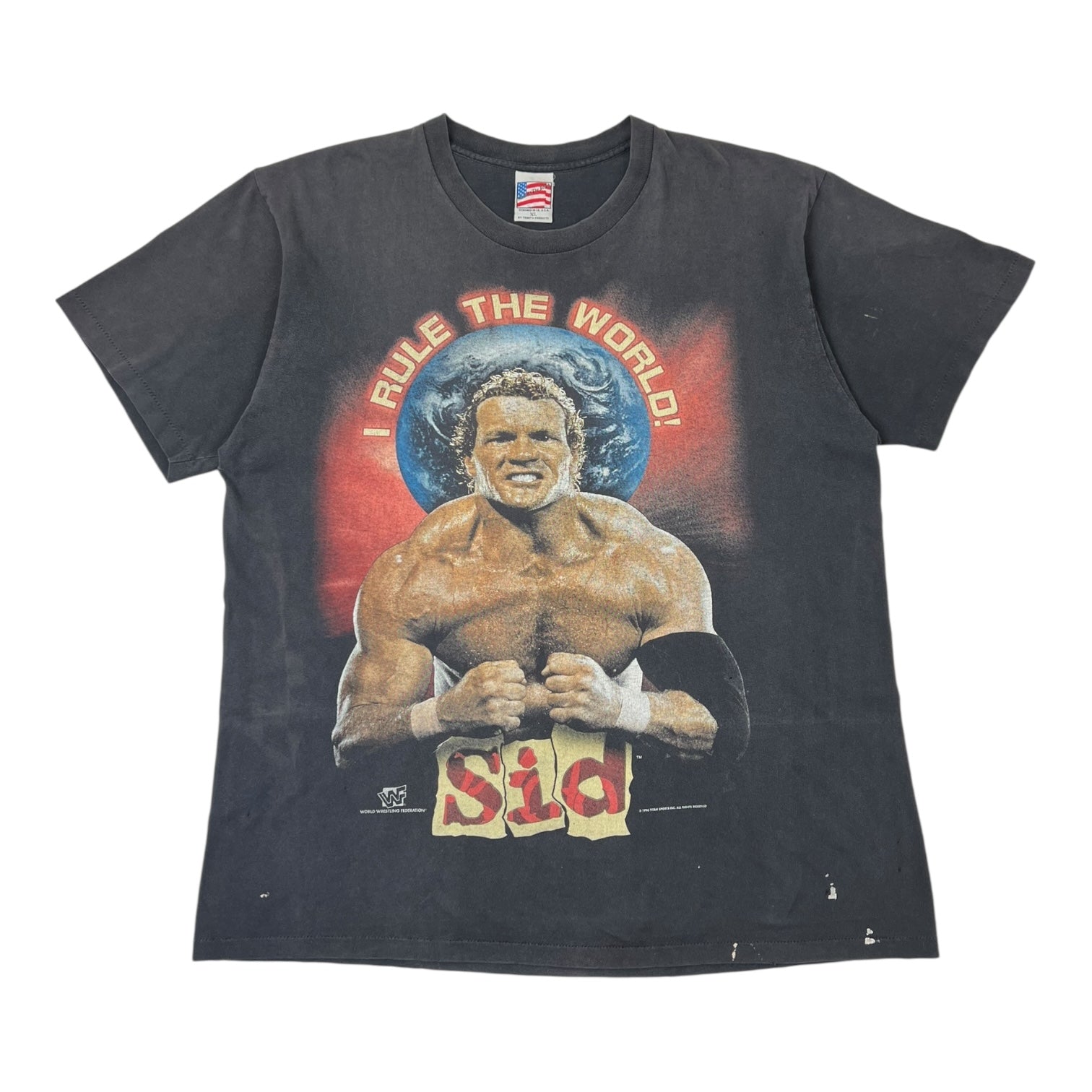 Vintage 1996 WWF Sid “I Rule The World!” T-Shirt Washed Black