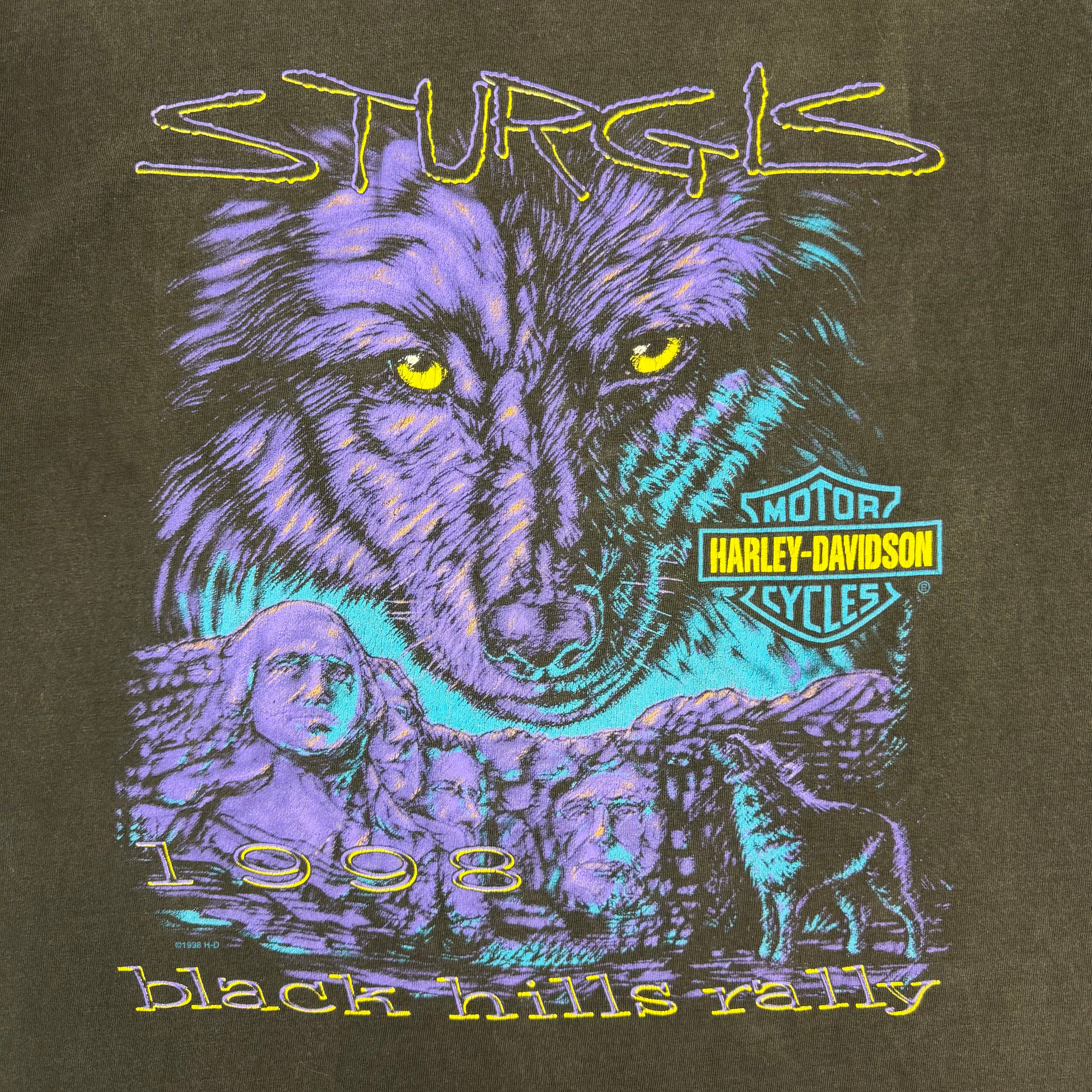 1998 Harley Davidson Sturgis Black Hills Ralley Wolf Tee Black