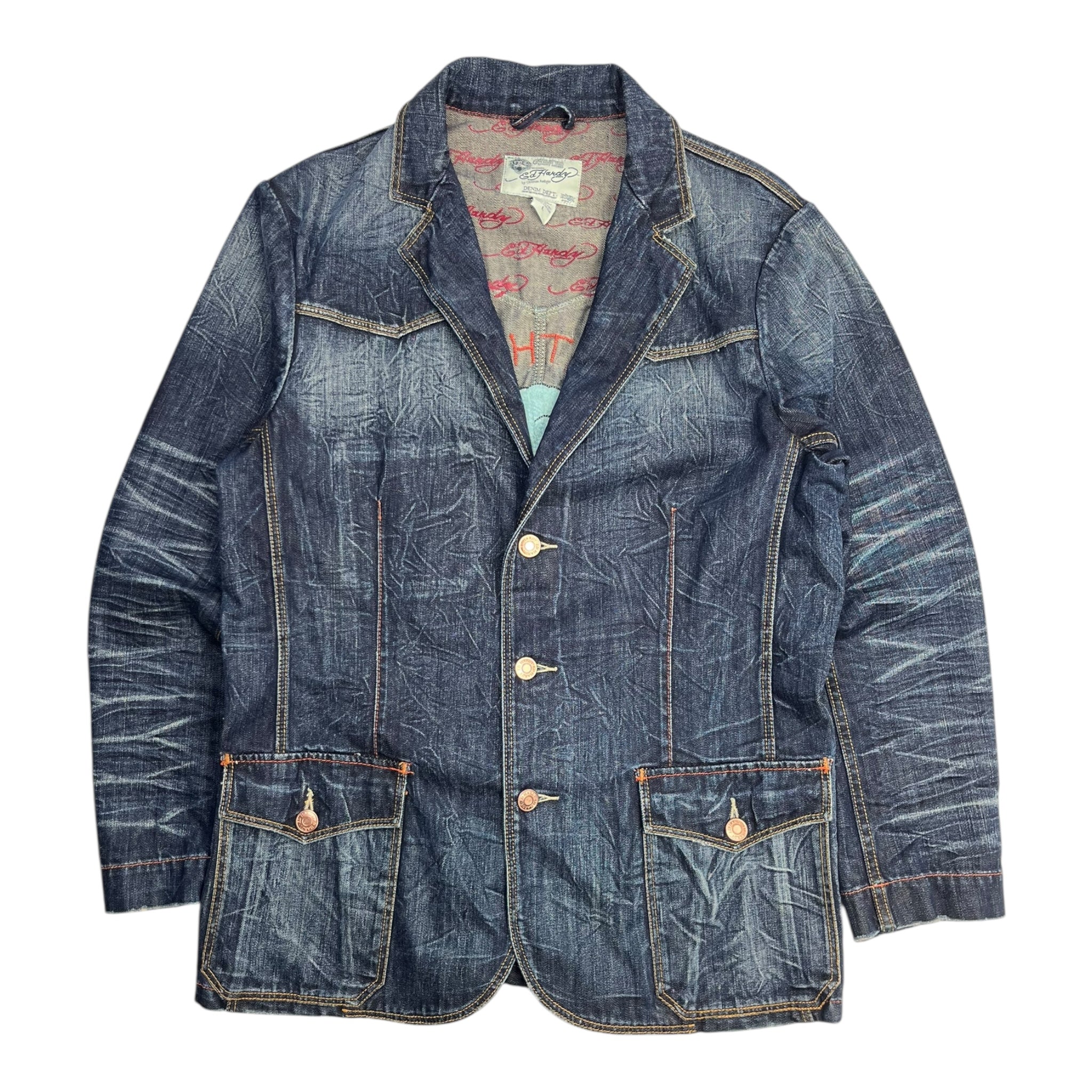 Vintage Y2K Ed Hardy Denim Blazer Jacket