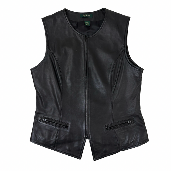 (W) Danier Zip Front Leather Vest Black