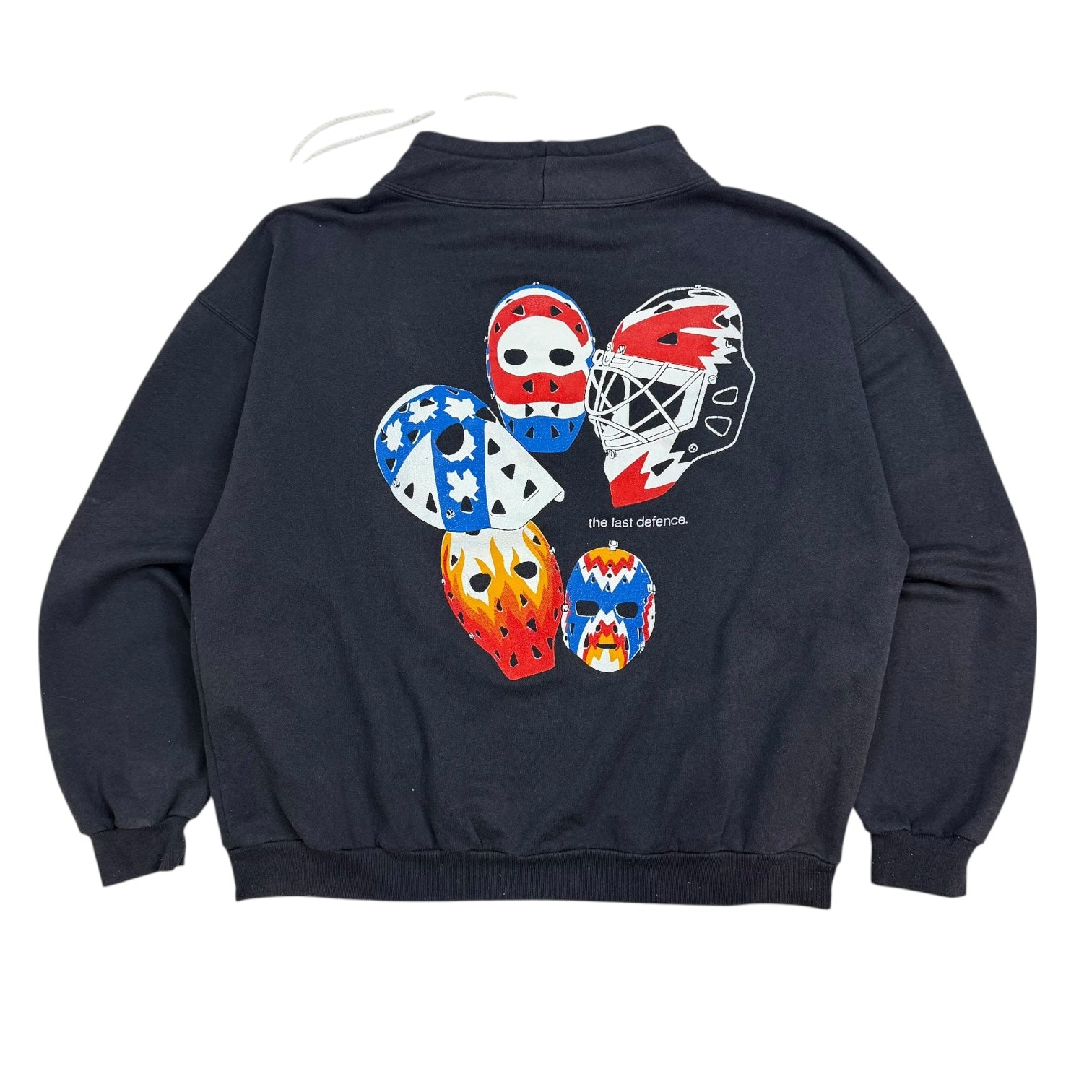 Vintage Molson Canadian Hockey ‘The Last Defence’ Goalie Mask Crewneck Faded Black