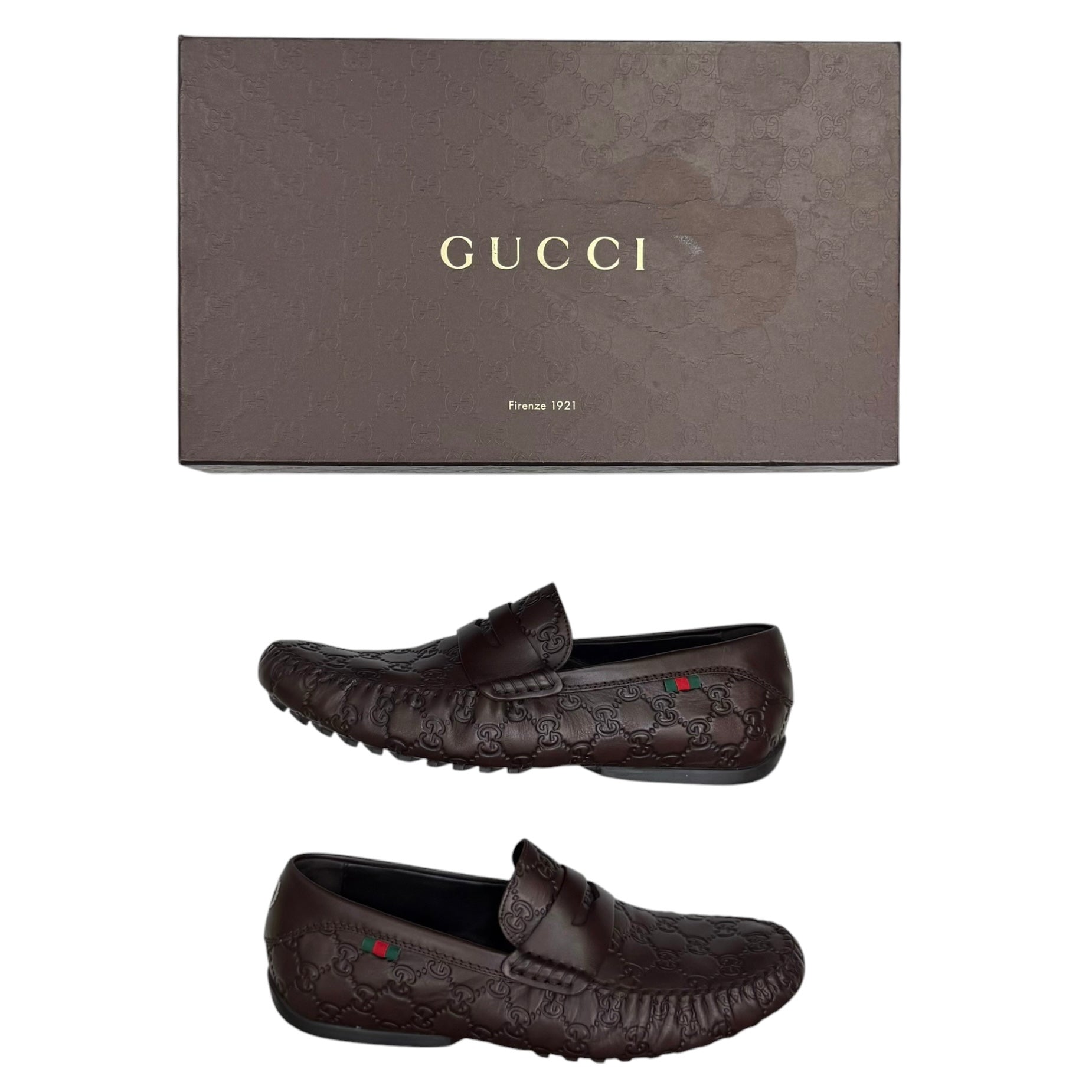 Vintage Gucci San Marino GG Leather Driving Loafers Chocolate