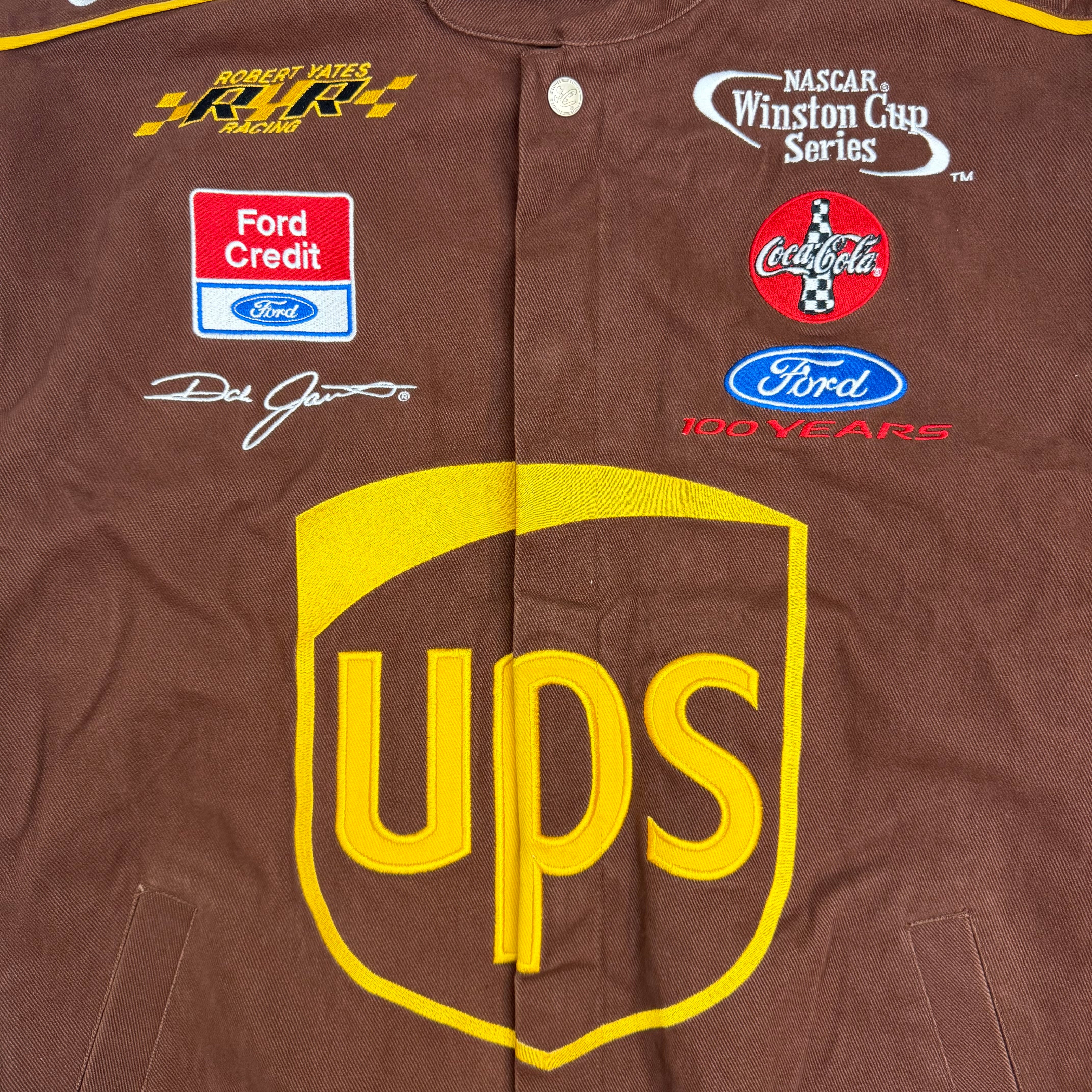 Vintage Chase Authentics NASCAR UPS Embroidered Racing Jacket Brown